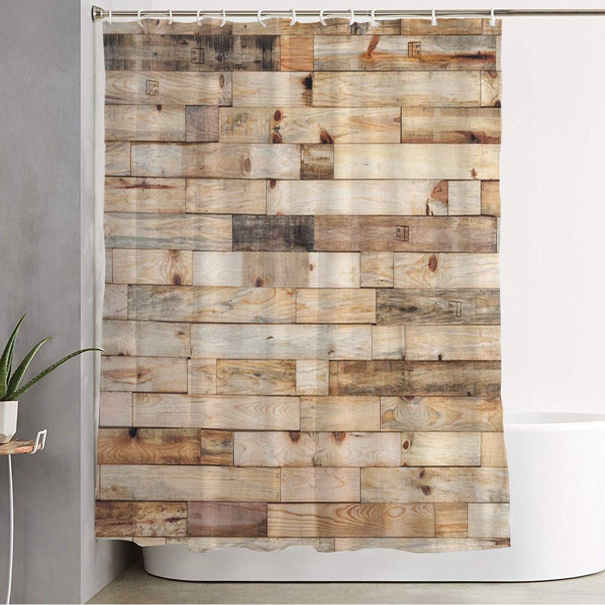 Anmbsk Shower Curtain for Bathroom Waterproof Floor Wall Brown Wood Pallets Plank Nature Deck Panel Interior Rustic Abstract Board Construction Bath Curtain Polyester Fabric with Hooks 72" x 78"