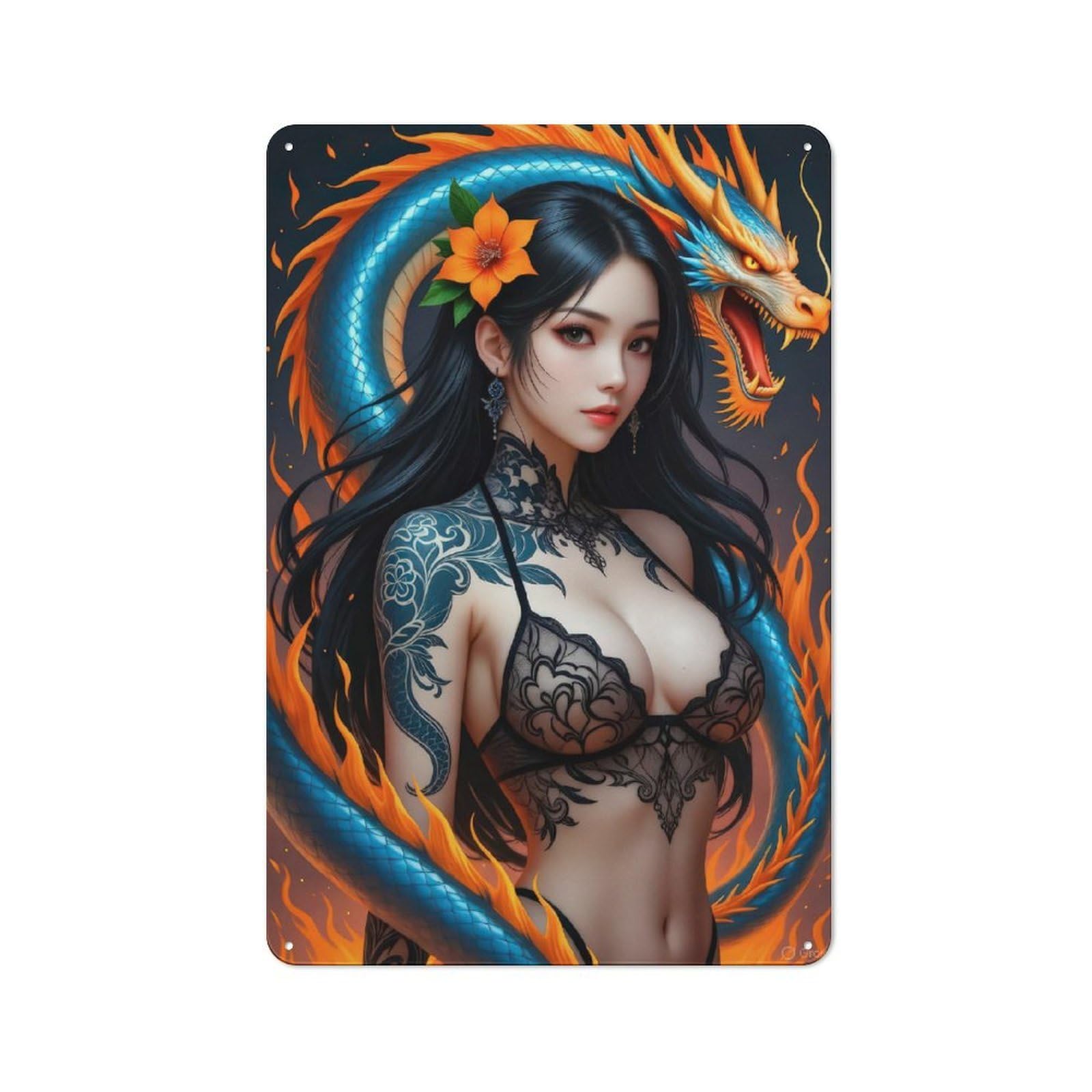Dragon Woman Character Metal Wall Decor 30x20cm, Vintage Metal Sign for Home, Shop, Pub Or Studio Wall