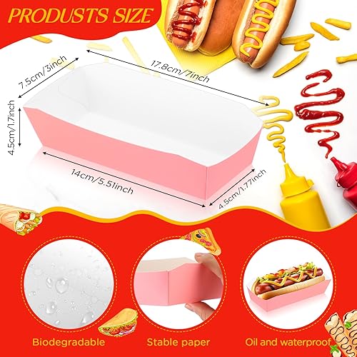 Miniatura 2 de 100 bandejas de papel de 7 pulgadas desechables para perros calientes, alimentos, nachos, botes para perritos calientes, platos para perros