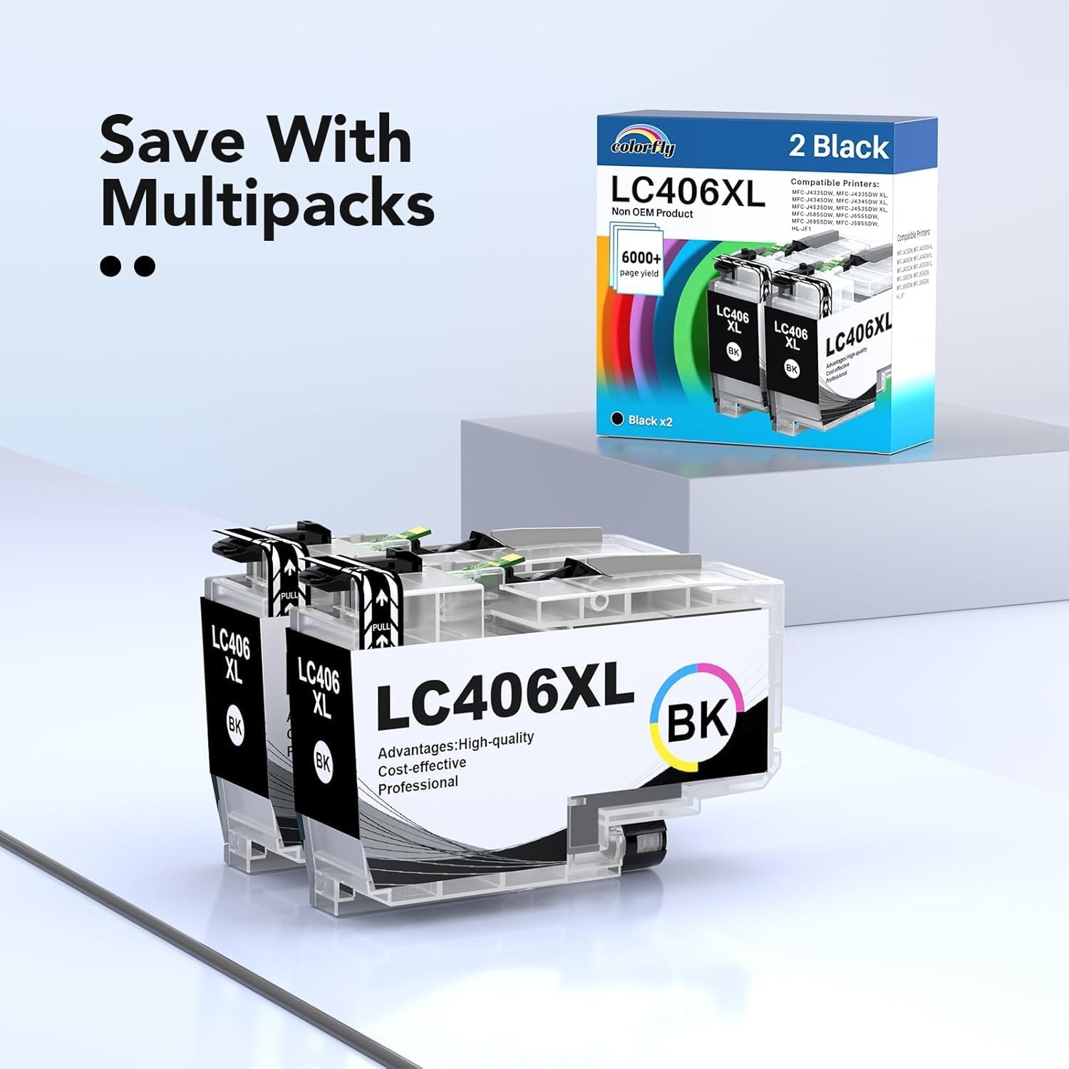 colorfly LC406XL Black Ink Cartridges Compatible for Brother LC406XL LC406 Black Ink Cartridges use with Brother MFC-J4335DW MFC-J5855DW MFC-J5855DW MFC-J6955DW MFC-J4335DW MFC-J5855DW Printer