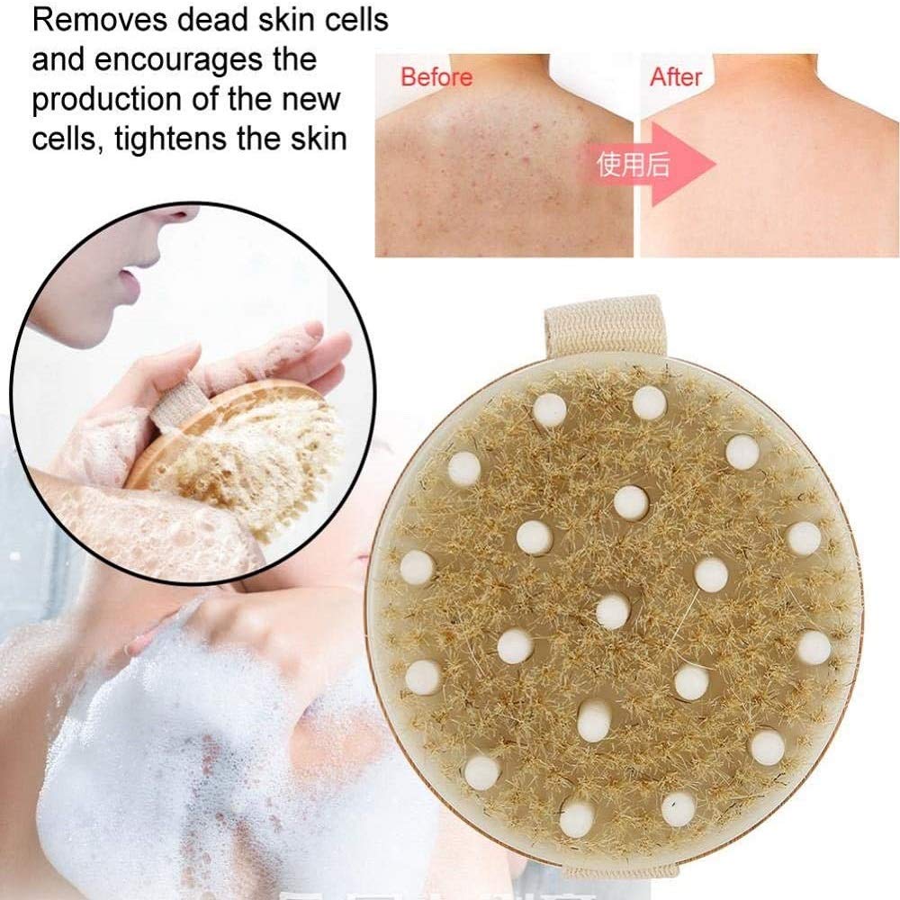 AnHua 2 Pcs Body Brush for Wet or Dry Brushing-Wooden Shower Brush with Massage Nodes Bath Brush Bristle Gentle Body Scrubber Brush