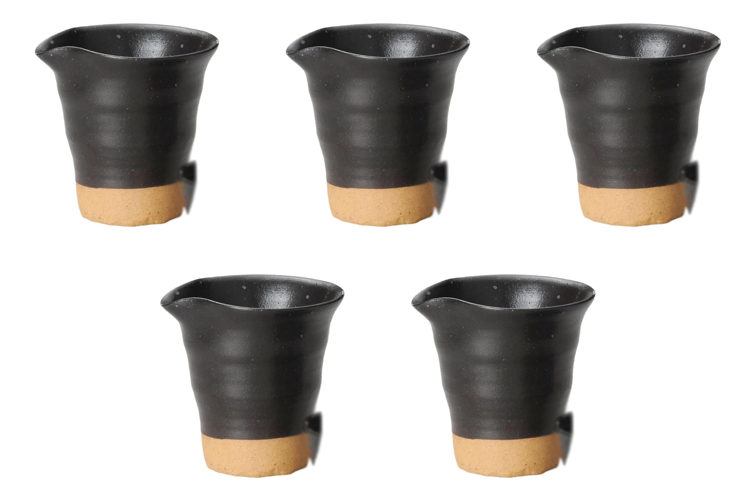 Set of 5, Black Skin Katakuchi Cold Sake Cup [3.9 x 3.7 x 3.7 inches (10 x 9 x 9.5 cm) (240cc)] | Cold Sake Pottery (Setomonohonpo)