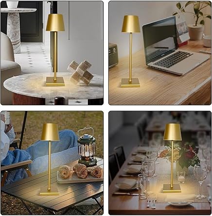 İstanbul Gold Şarjlı Masa Lambası Dimmerli 3 Renk Işıklı Dokunmatik Cata Dekoratif Abajur Cafe Restoran Sunum Yemek Masası Üstü Lambası Gold Renk Metal [Enerji Sınıfı A]