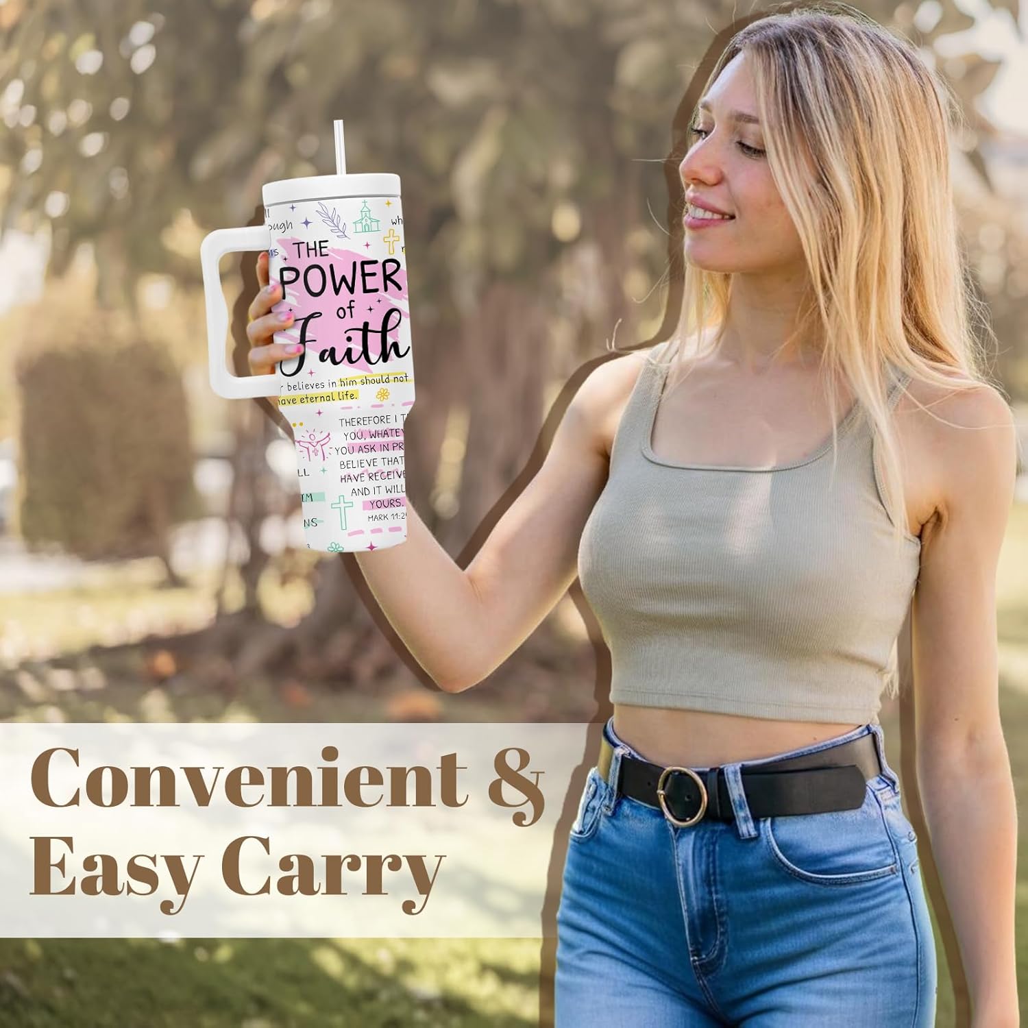 Christian Tumbler With Handle 40 Oz, Inspirational Christmas Tumbler For Women, Christian Gifts For Women Mom Wife Friends Coworkers, Christmas Coffee Insulated Cup - Image 6