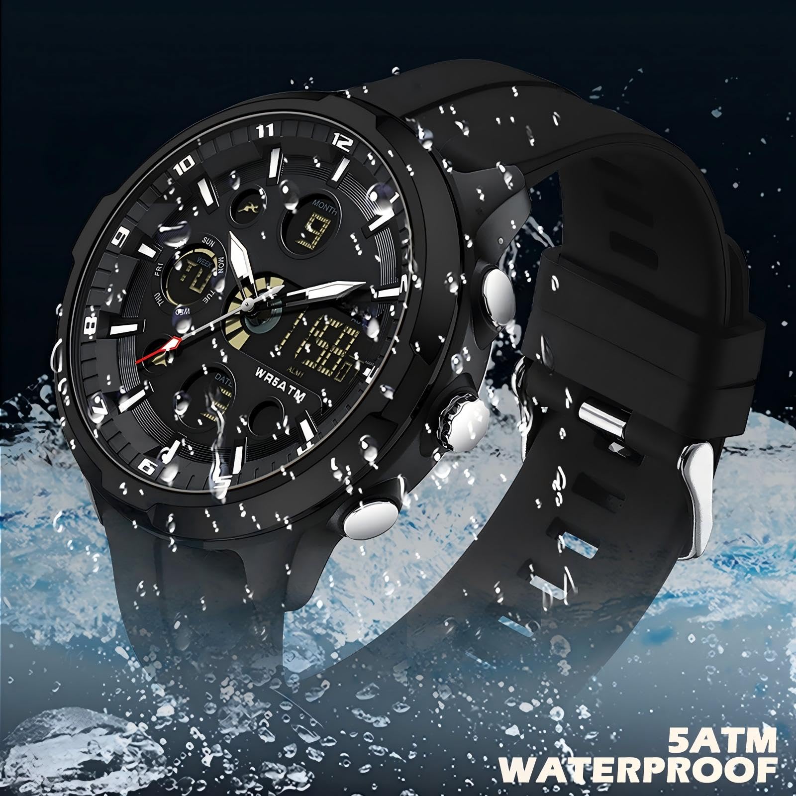 findtime Orologio da uomo con quadrante grande, casual, cronografo, impermeabile, sportivo, militare, resistente, per attività all'aperto