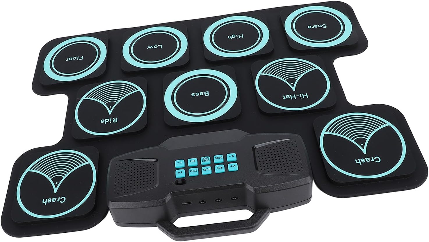 Electronic Drum Set, 2000mAh Rechargeable Lithium Ion Battery Roll Up Design, Dual Speakers Game Mode Drum Pad, Portable Kit with Maple Wood Drumsticks for Kids,