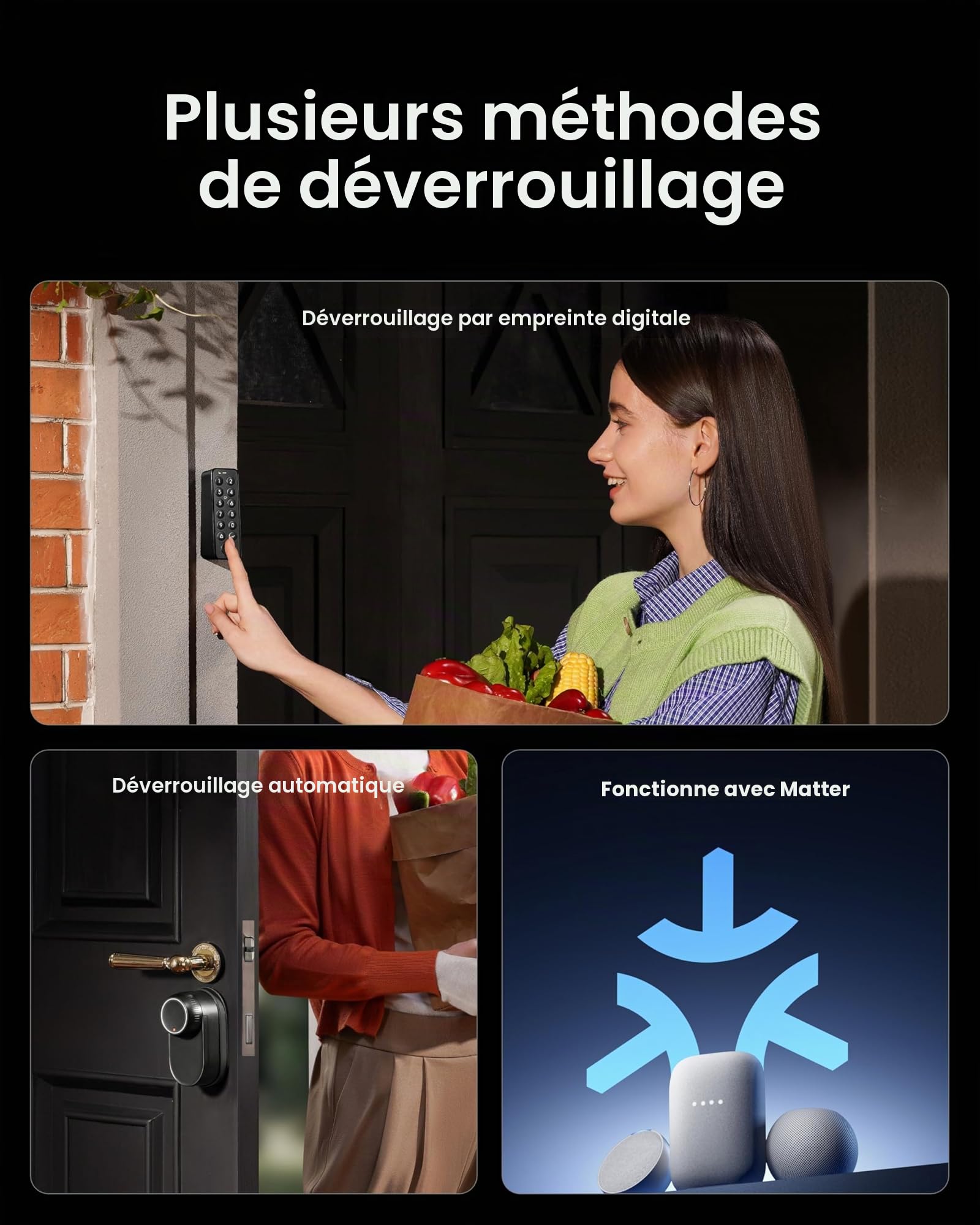 SwitchBot Wi-Fi Smart Lock Ultra avec sonnette vidéo, avec déverrouillage par empreinte digitale, serrure électronique, ouverture de porte par empreinte digitale, code de passe, smartphone, Alexa