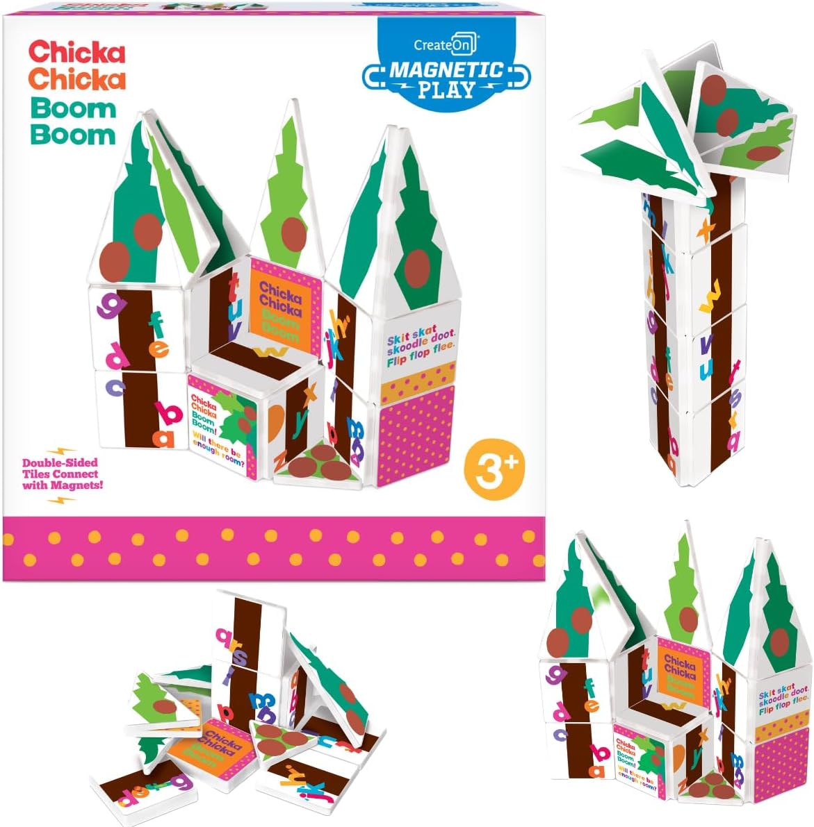 CreateOn Chicka Chicka Boom Boom Magna-Tiles Structures Set, Magnetic Kids Building Toys, Educational Stem Toys for Ages 3+, 19 Pieces by