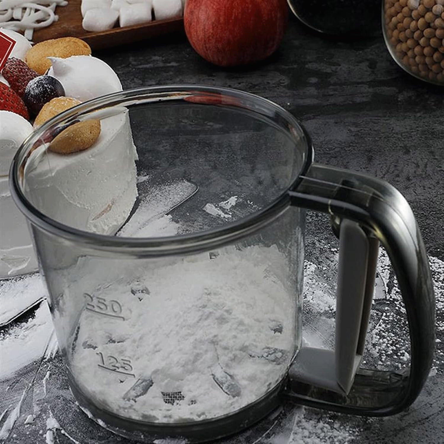 Sifter Kitchen Round Flour Sieve Filter Handheld Powdered Sugar Sifter Powder Shaker Measuring Cup Making Sifting Tool Baking