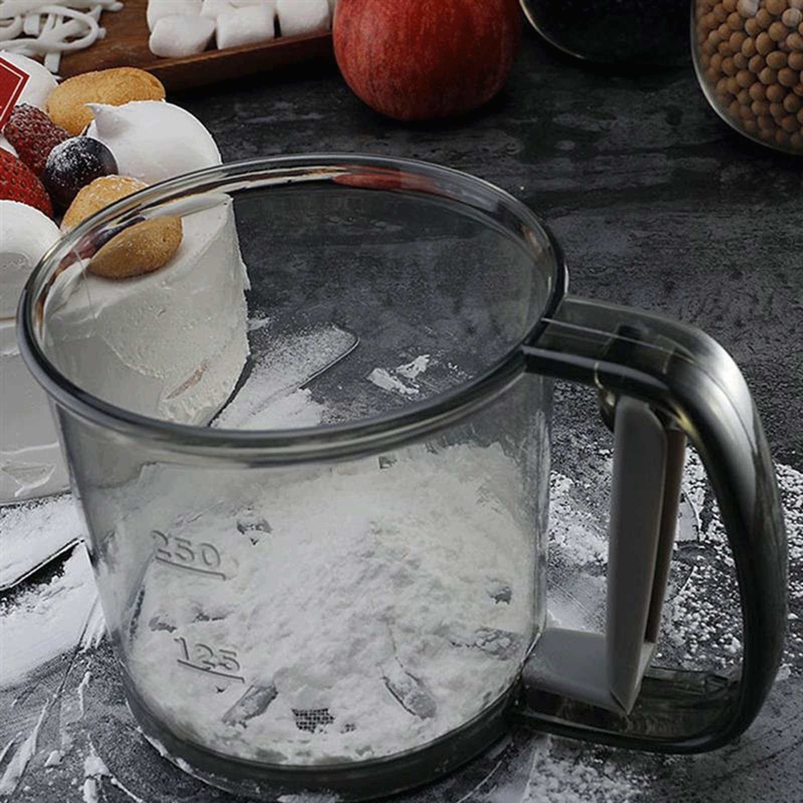 Tamiz De Cocina Redondo, Tamiz De Harina, Tamiz De Azúcar En Polvo De Mano, Agitador De Polvo, Taza Medidora, Herramienta para Tamizar Y Hornear