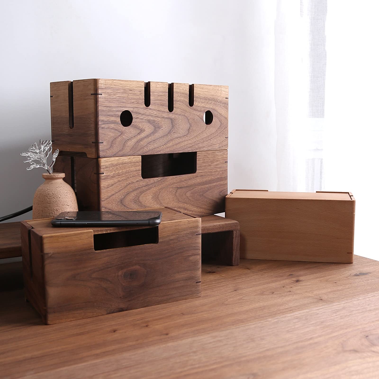 Kabelmanagement-Box Holz-Kabel-Organizer-Abdeckung Versteckbox Desktop-Kabelmanagement-Box Rechteckige Steckdosenleisten-Aufbewahrungsbox zum Verstecken der Überspannungsschutzabdeckung auf dem Schr