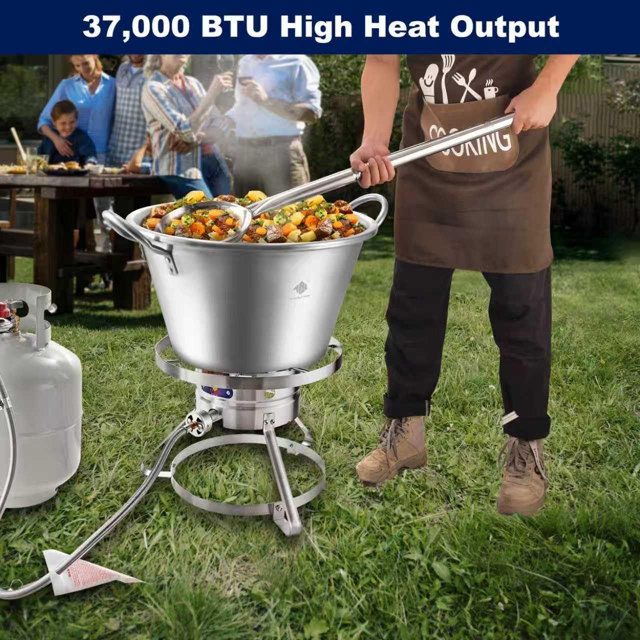 ARC 22QT Outdoor Wok and 37,000 BTU Single Burner Propane ，17" Heavy Duty Mexican Cazo Para Carnitas, Great for Carnitas Braising,Sea Food Boiling, Inoxidable Wok comal Fry