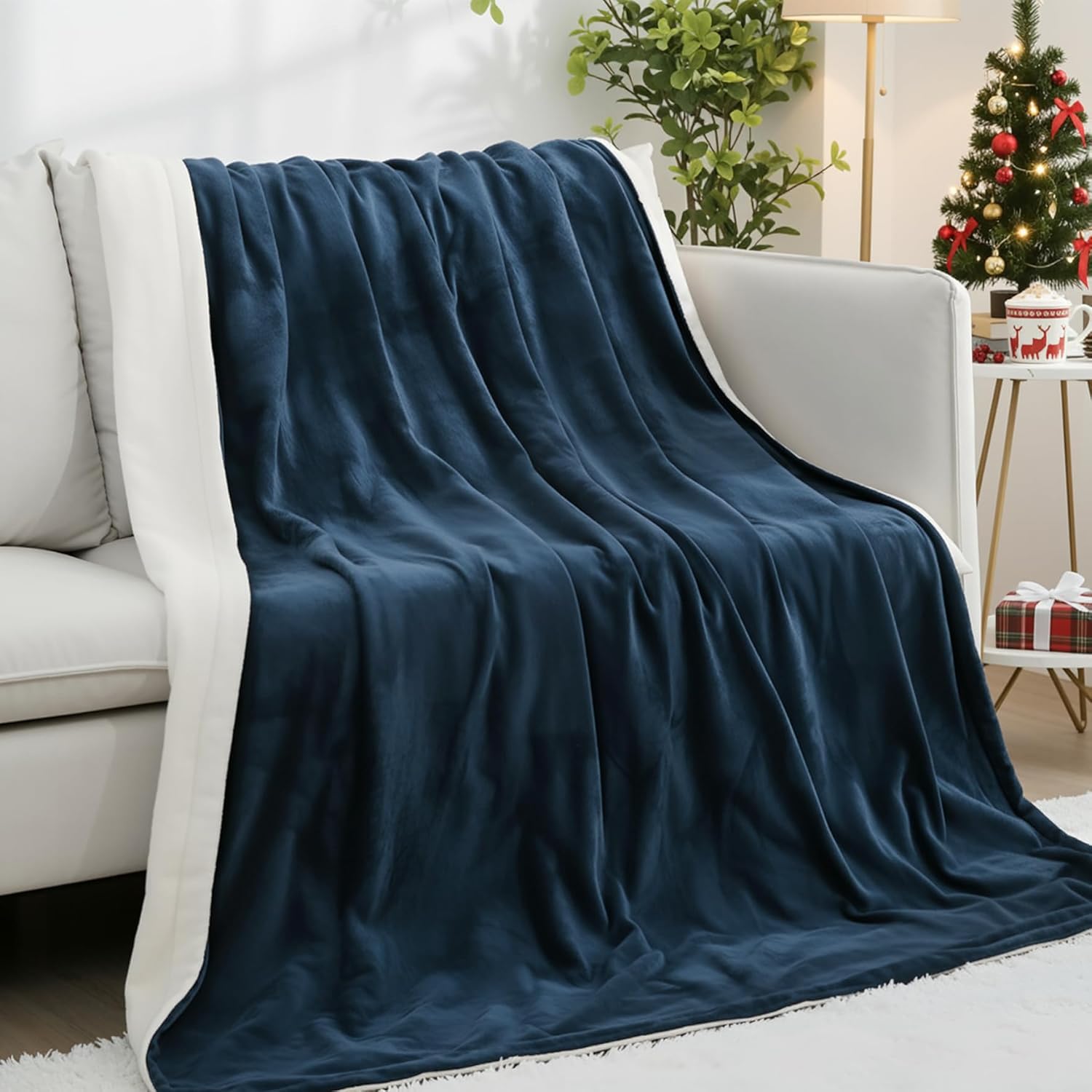 CURECURE Coperta Elettrica Riscaldante 180x130 cm, Termocoperta con 4 Livelli di Calore, Spegnimento Automatico 10H, Coperta Grande in Flanella Morbida per Letto e Divano, Blu