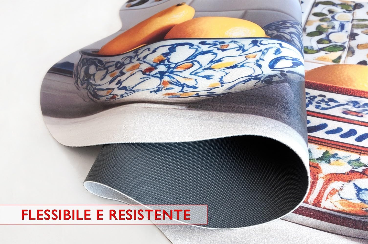 emmevi Tappeto Cucina Maiolica Rustica Stampa Digitale HD Limoni Gomma Pvc Sagomata Antimacchia 50x240 cm
