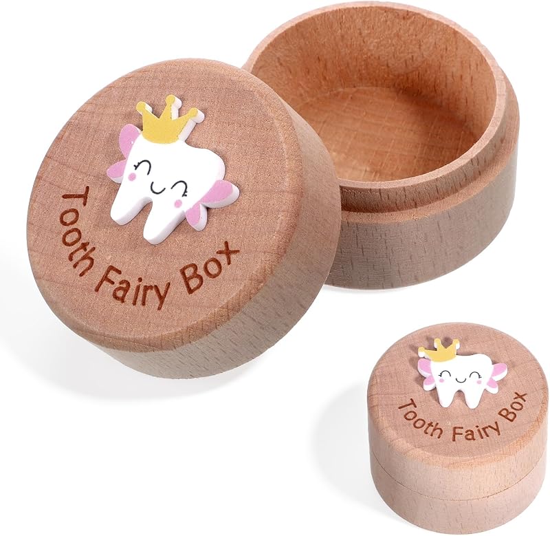Caja de Hada de los Dientes, Caja de Recuerdo de Dientes de Madera, Soporte para Dientes Sueltos Tallados en 3D, Cajas de Almacenamiento de Hada de los Dientes para Regalo de Cumpleaños de Dientes