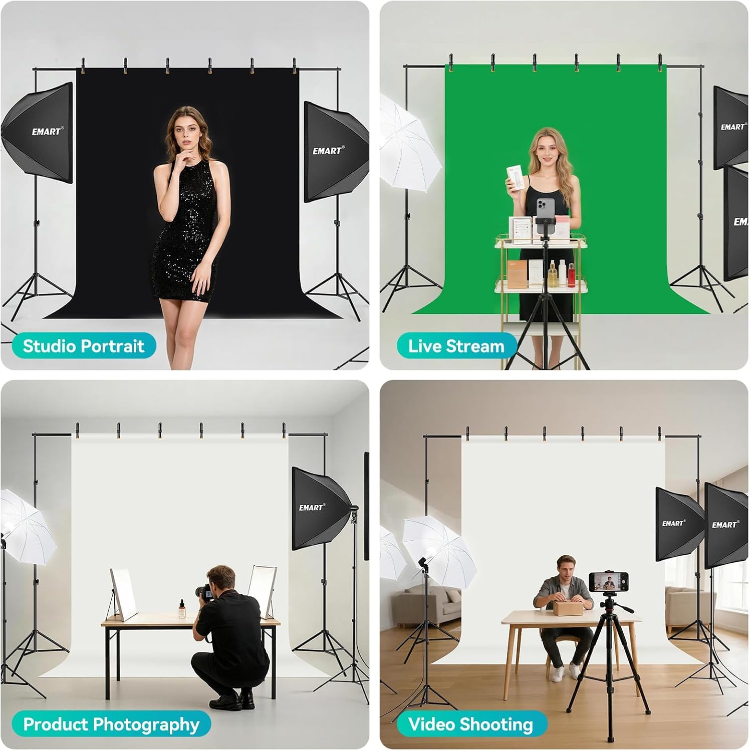 EMART Photography Lighting Kit in use for various shooting scenarios