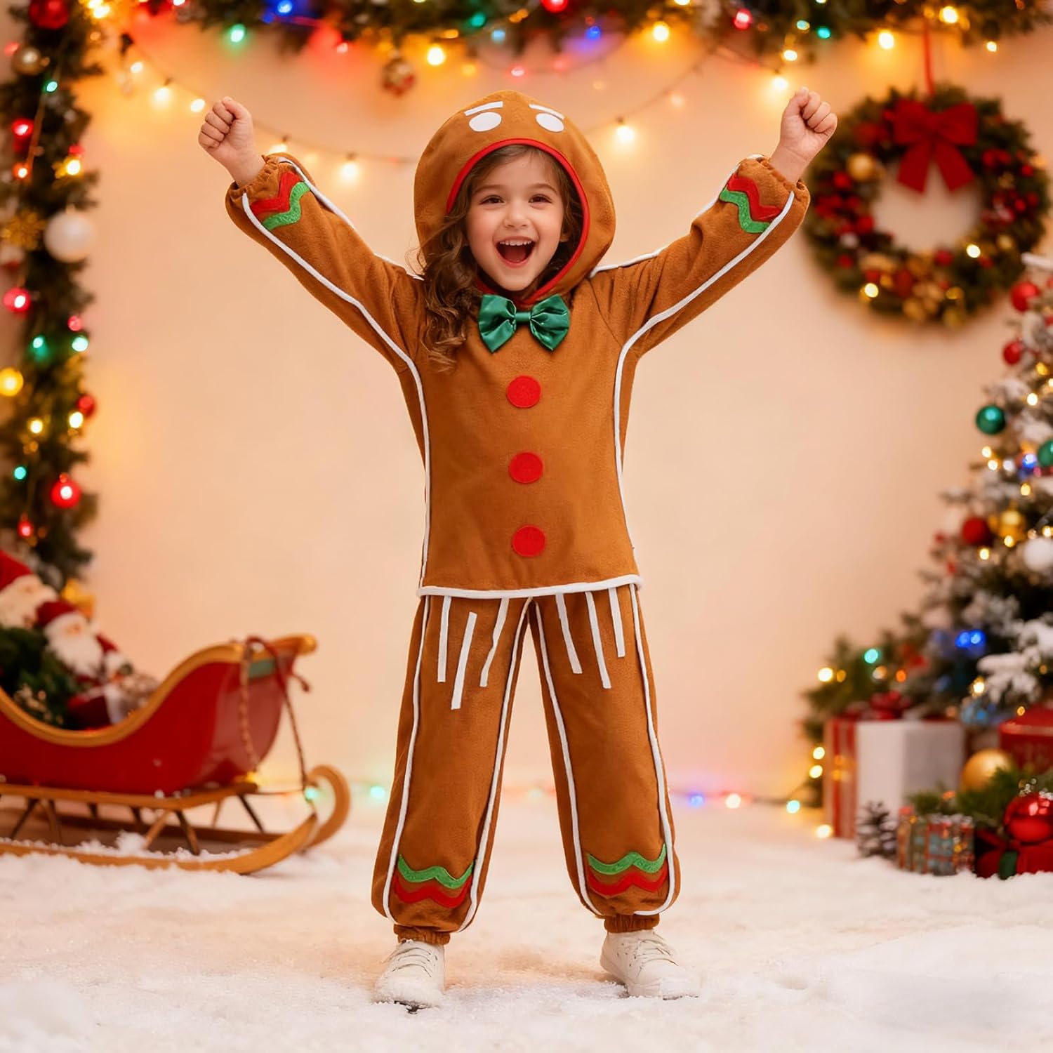 yolsun Children Gingerbread Man Costume Christmas Outfit Funny Cosplay Hooded Clothes