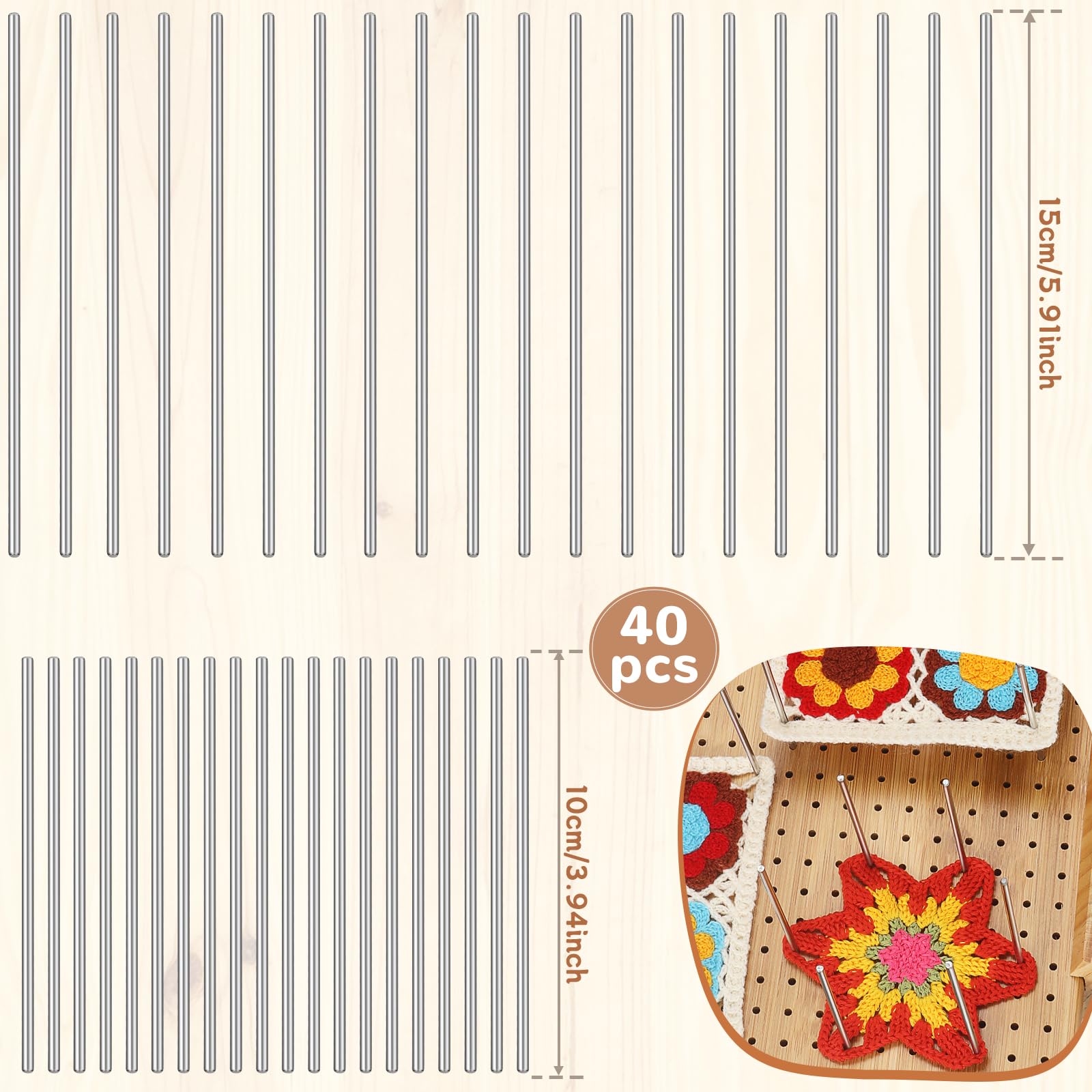 Kit 12 Tiges En Acier Inoxydable Pour Blocage Au Crochet - Accessoires Tricot, Planche à Trous - Loisirs Ou Pro