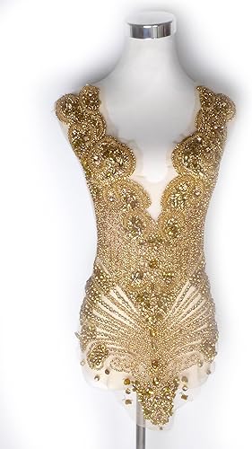 Miniatura 14 de Labellezalady - Parche de aplique de corpiño completo de lujo con strass hechos a mano, strass de plata brillante para corpiño de vestido de novia