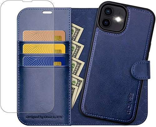 OCASE Funda desmontable para iPhone 12 con tarjetero 2 en 1 iPhone 12 Pro Flip Folio con bloqueo RFID, soporte magnético de piel sintética, a prueba