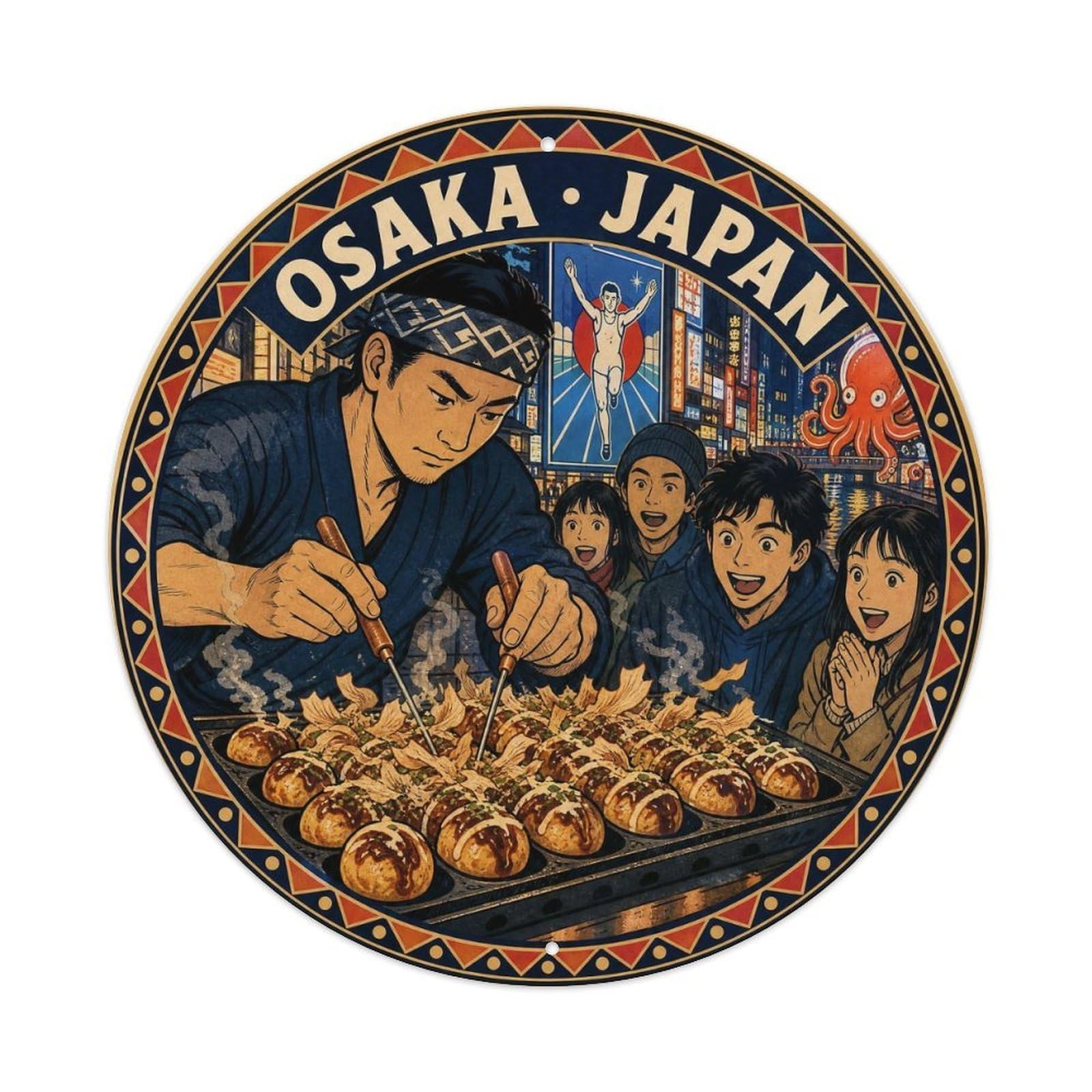 Olyhtr 8X8inch Classic Style Osaka Takoyaki Street Food Dotonbori Japanese Cuisine Metal Tin Sign