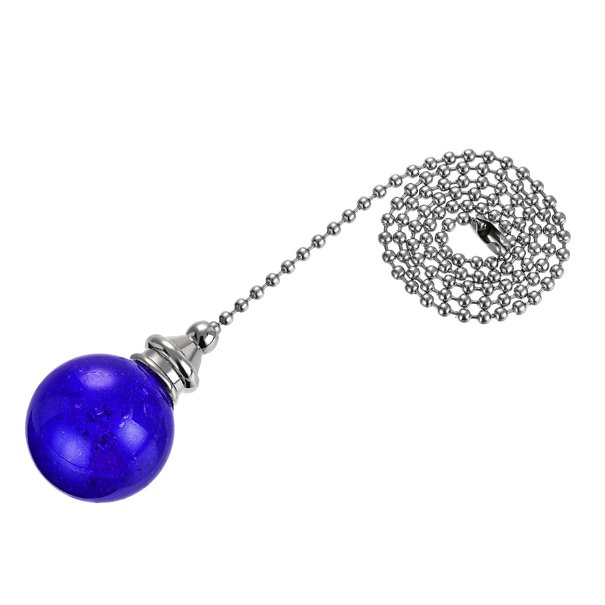 uxcell 20 Inch Ceiling Fan Pull Chain, Decorative Crystal Fan Pull Chain Ornament Extension, 3mm Diameter Beaded 30mm Ice Cracked Ball Pendant, Blue