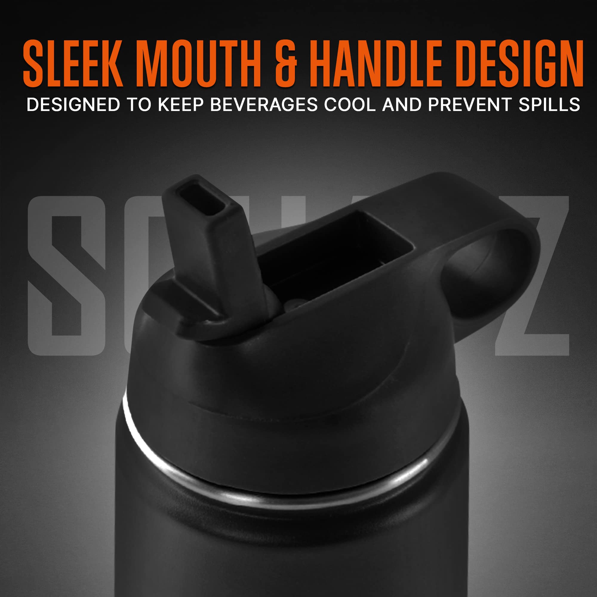 SQUATZ Neptune Series 40 Oz Steel Water Bottle - Vacuum Insulated, Leak Proof With Handle & 3 Lids