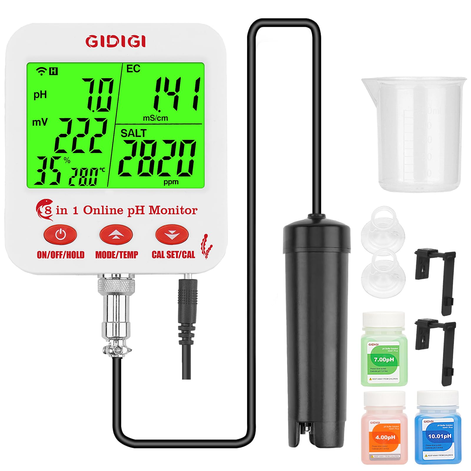 Moniteur de pH et de sel en ligne pour aquarium intelligent 8 en 1 pH TDS EC Sel ORP Humidité CF Température Mètre pour hydroponie Moniteur de pH WiFi Compteur de sel pour aquarium hydroponique