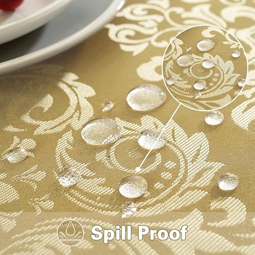Miniatura 4 de SASTYBALE Mantel rectangular de damasco dorado de 52 x 70 pulgadas, jacquard floral, a prueba de derrames, lavable, mantel de Navidad, mantel suave