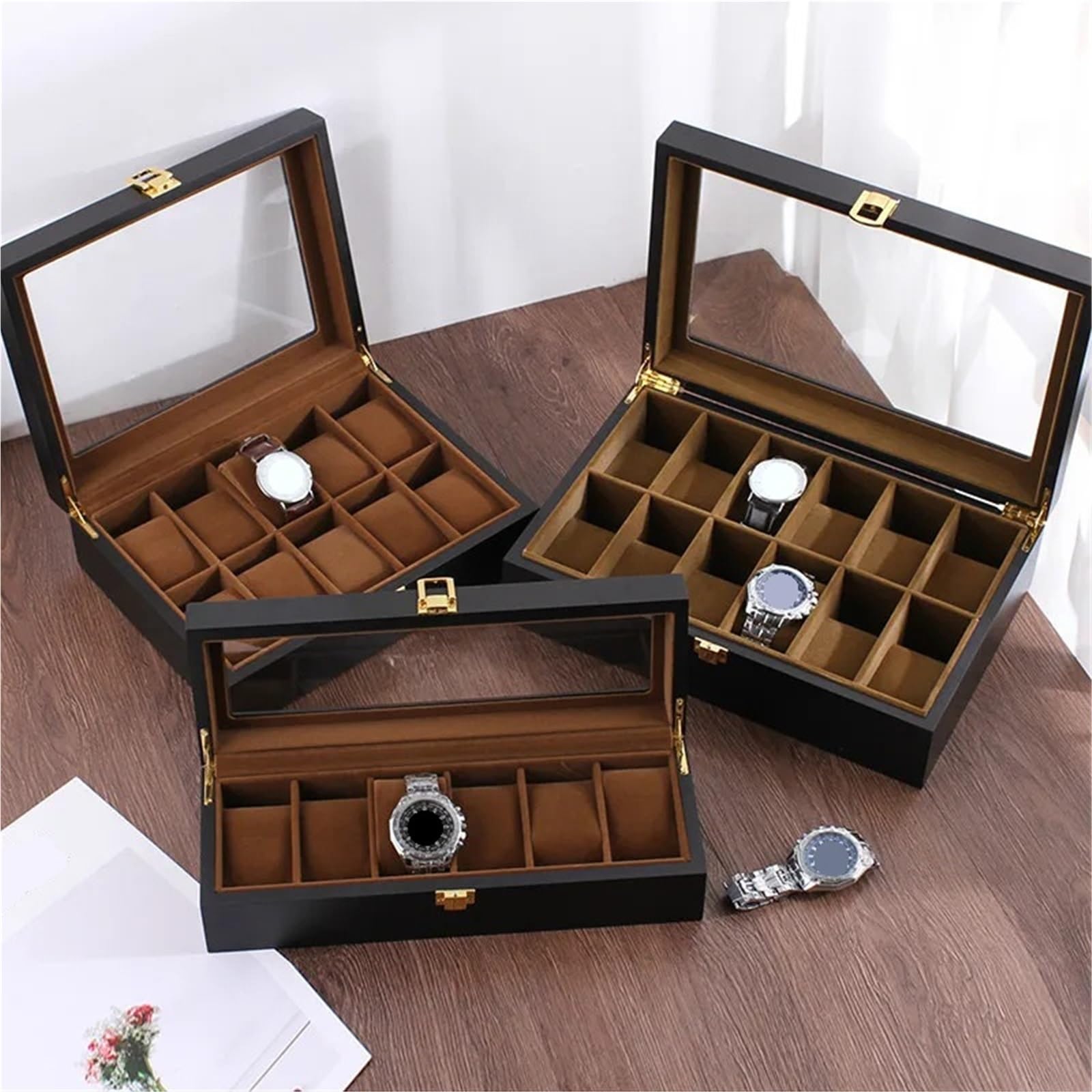 Cajas de madera for relojes con 6/10/12 rejillas, vitrina for relojes, organizador de almacenamiento for guardar joyas.(Double layer)
