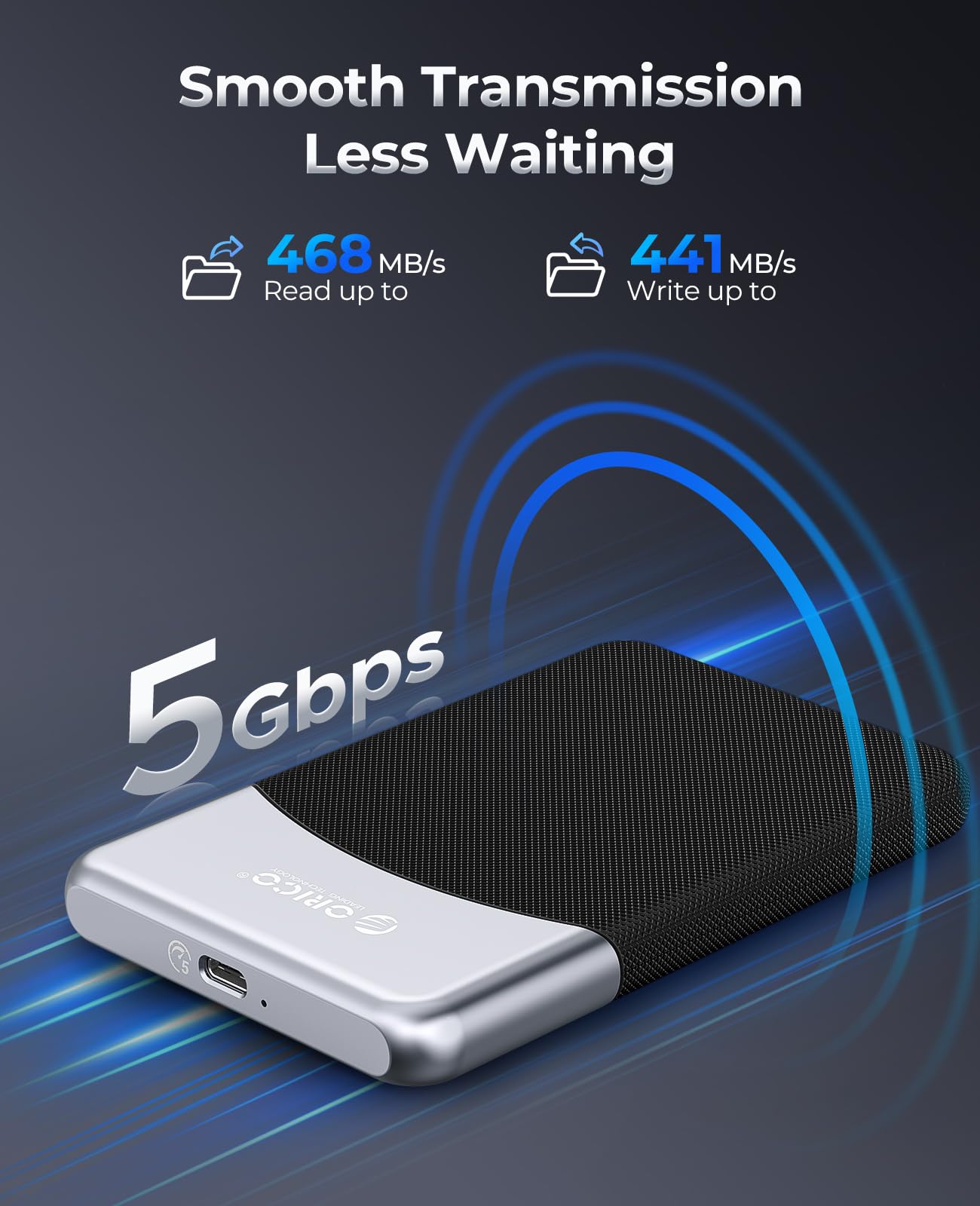 ORICO 1TB SSD Externo con Cable USB C 2 en 1, Disco Duro Externo SSD USB 3.2 Gen 1 hasta 460 MB/s, SSD Portatil para Teléfonos Inteligentes PC Tabletas y Computadoras Portátiles con USB-C- M25PRO