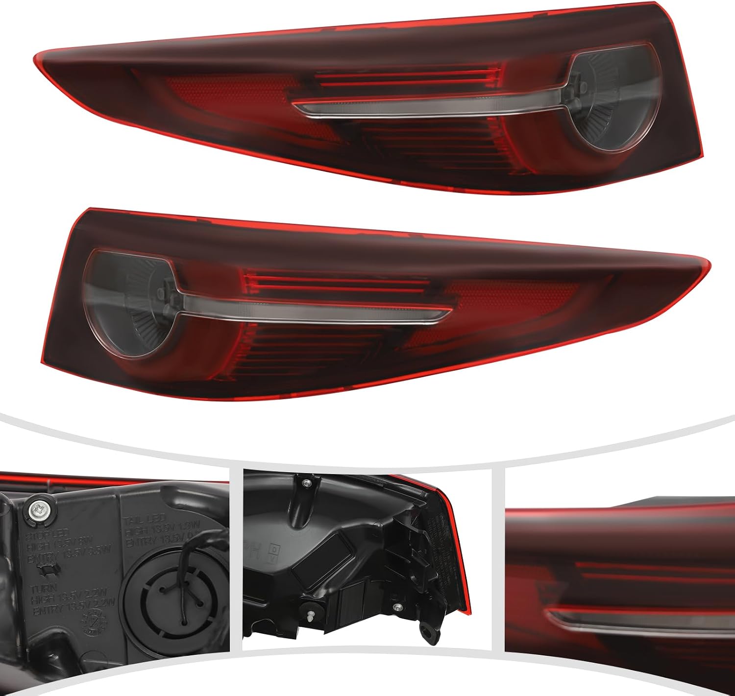 Outer Tail Light Assembly Compatible for 2019 2020 2021 2022Mazda 3 Axela Only Fit Sedan, Left Driver+Right Passenger Side Brake Stop LED Lamp, Bulb Included, Parking Light Red Clear Lens