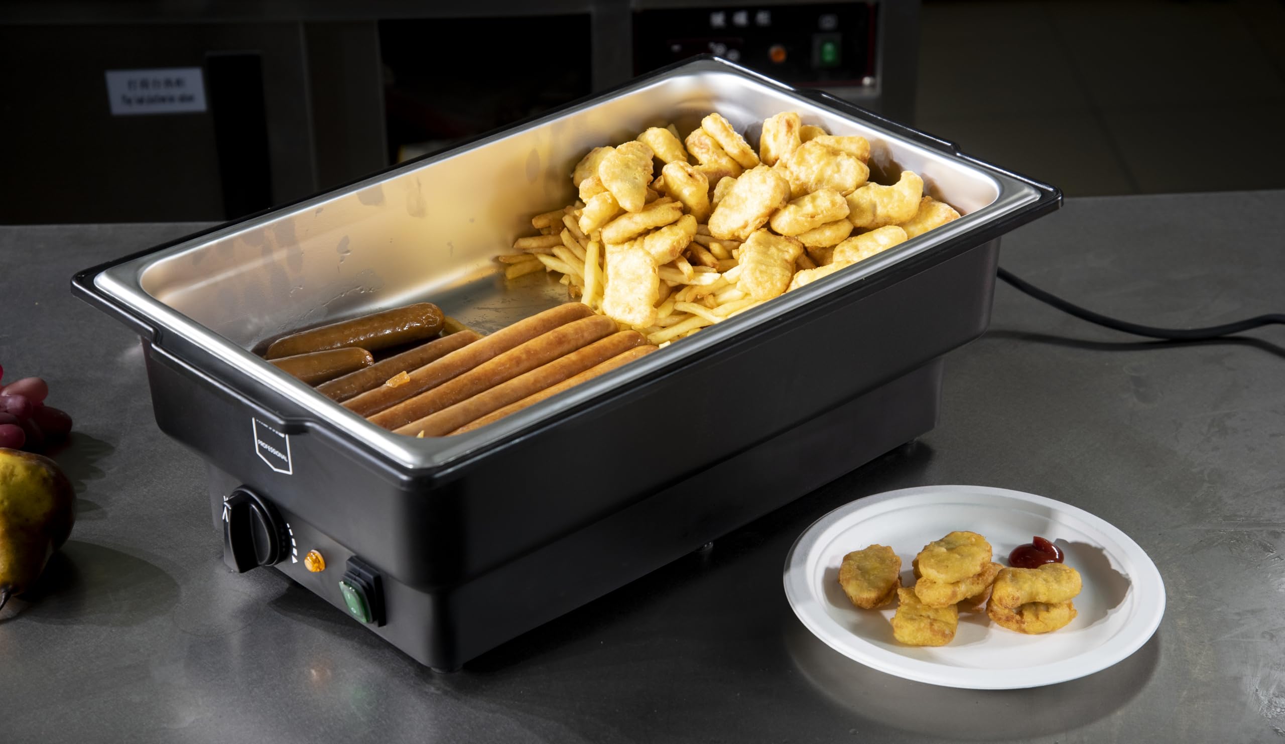 METRO Professional Chafing Dish GCD1009, plástico/Acero Inoxidable, 34.7 x 58 x 25.4 cm, 900W, 2,8 L, Rango de Temperatura: 30 ° C a 90°C, Negro