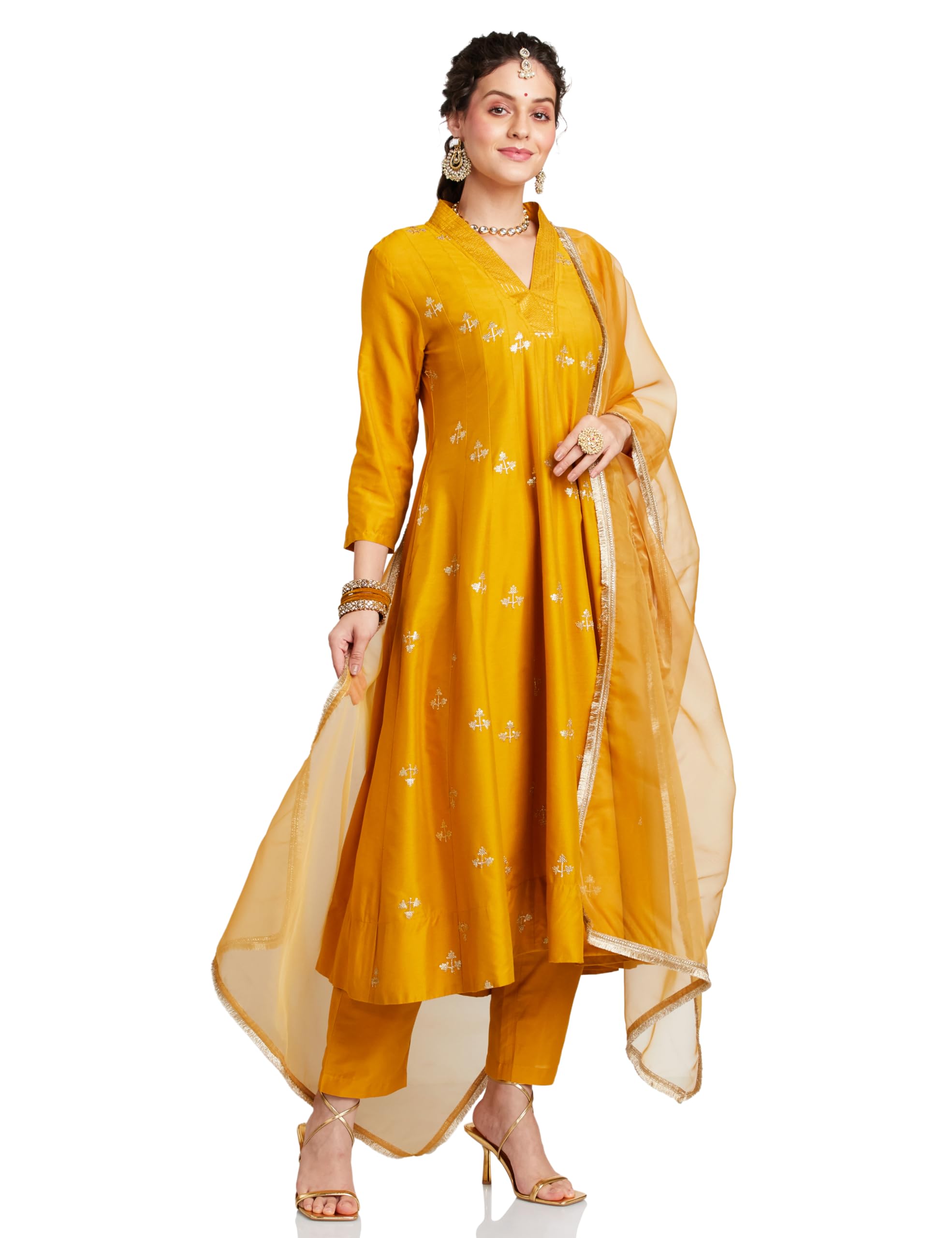 amazon brand - myx Women's Embroidered Anarkali Kurta Set with Organza Dupatta | Latest Design | Available in Plus Sizes-picture-24
