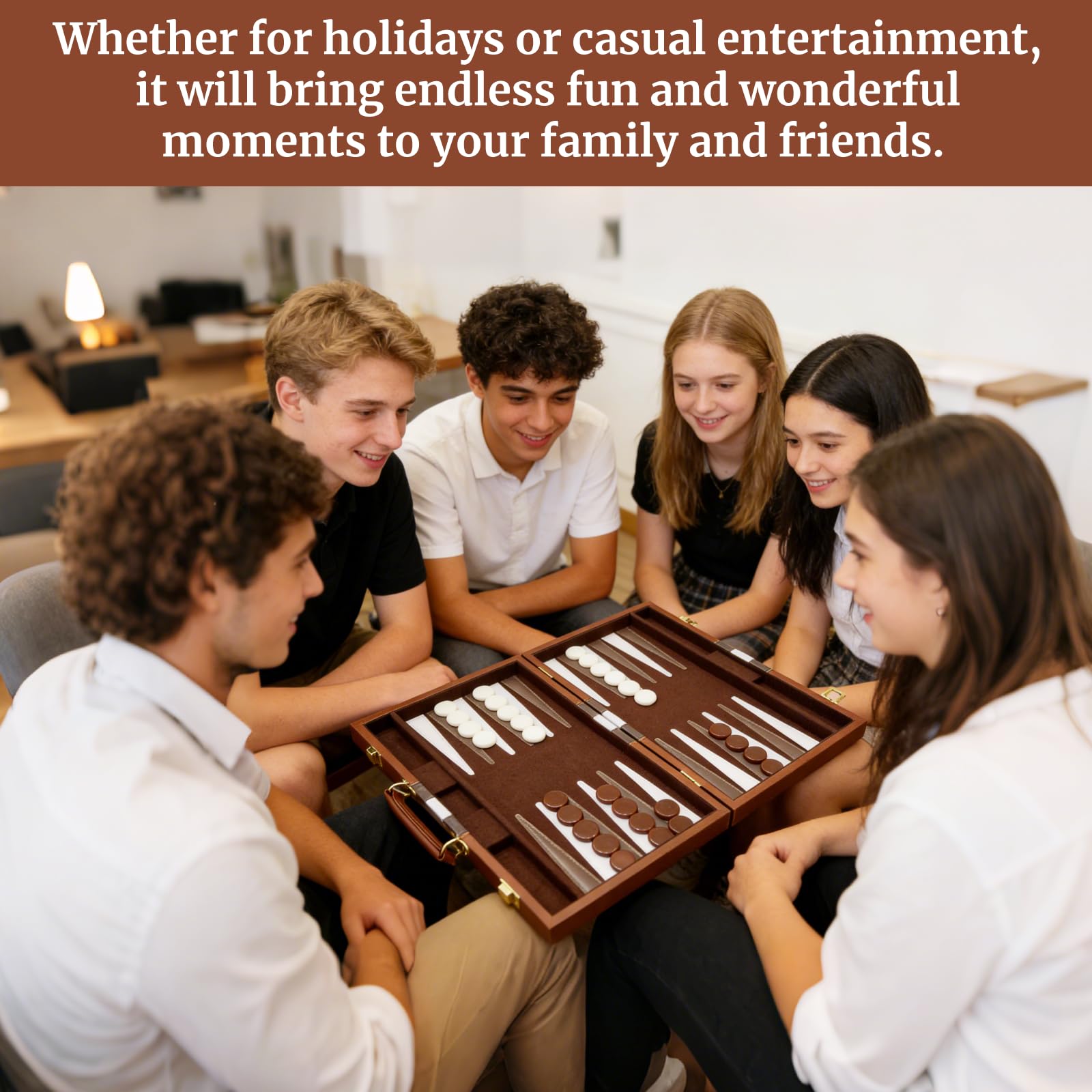Set di backgammon per adulti, gioco da tavolo classico con custodia pieghevole in pelle per backgammon, set di backgammon in legno per 2 giocatori, gioco da viaggio portatile di lusso
