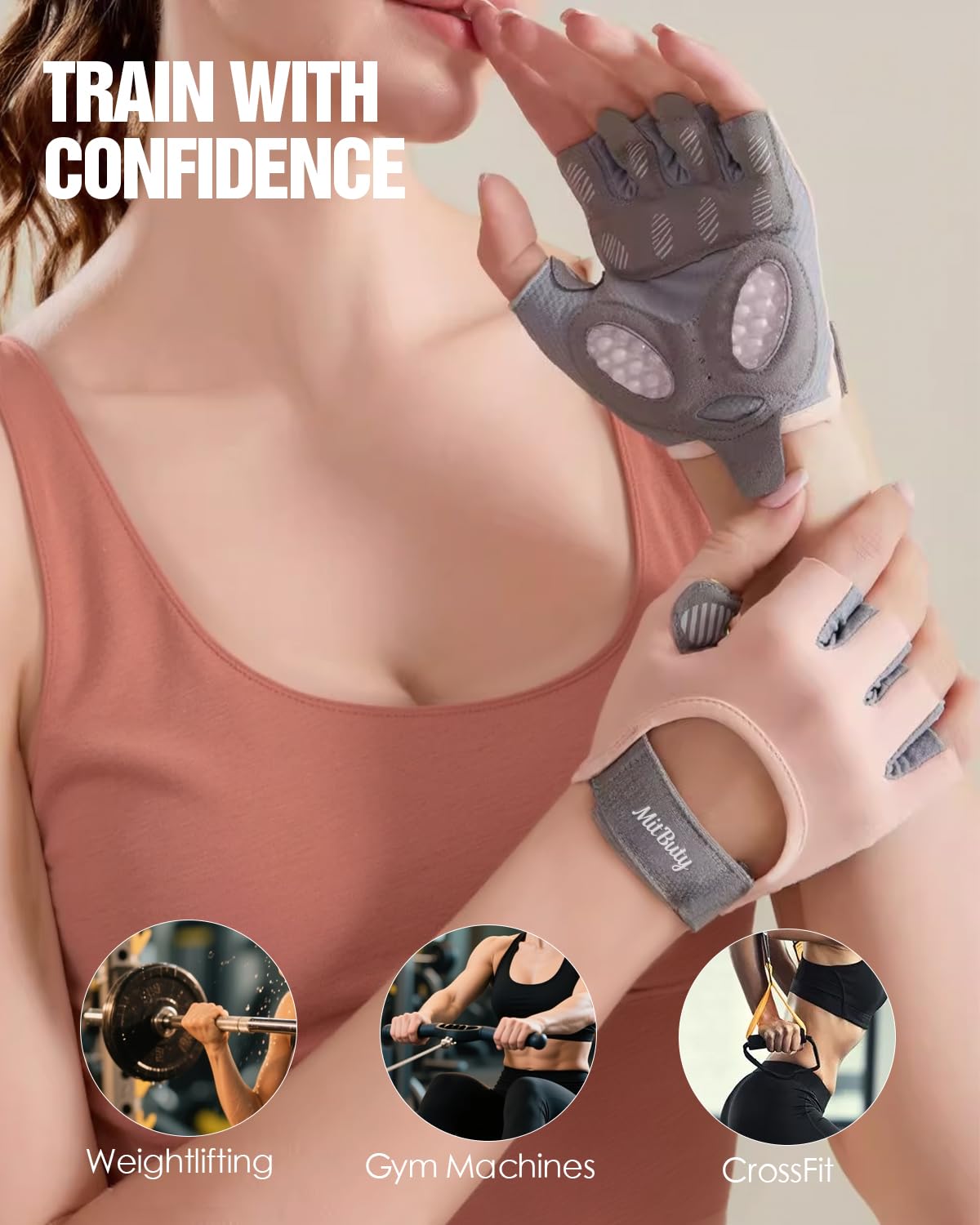 Guanti Palestra Senza Dita per Sollevamento Pesi, CrossFit, Fitness, Palmo Antiscivolo in Silicone