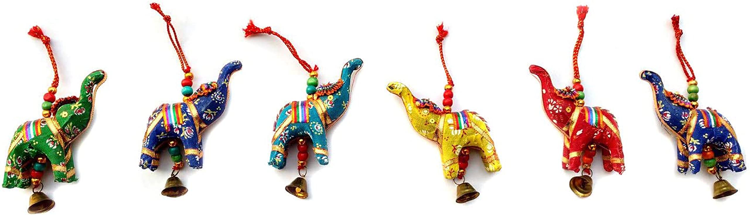 Craft N Copper Elephant Idol Bell Hanging Layer Set of 6 Home Christmas Hanging Ornaments Multi Colored Decorative Indian Traditional (Mix)