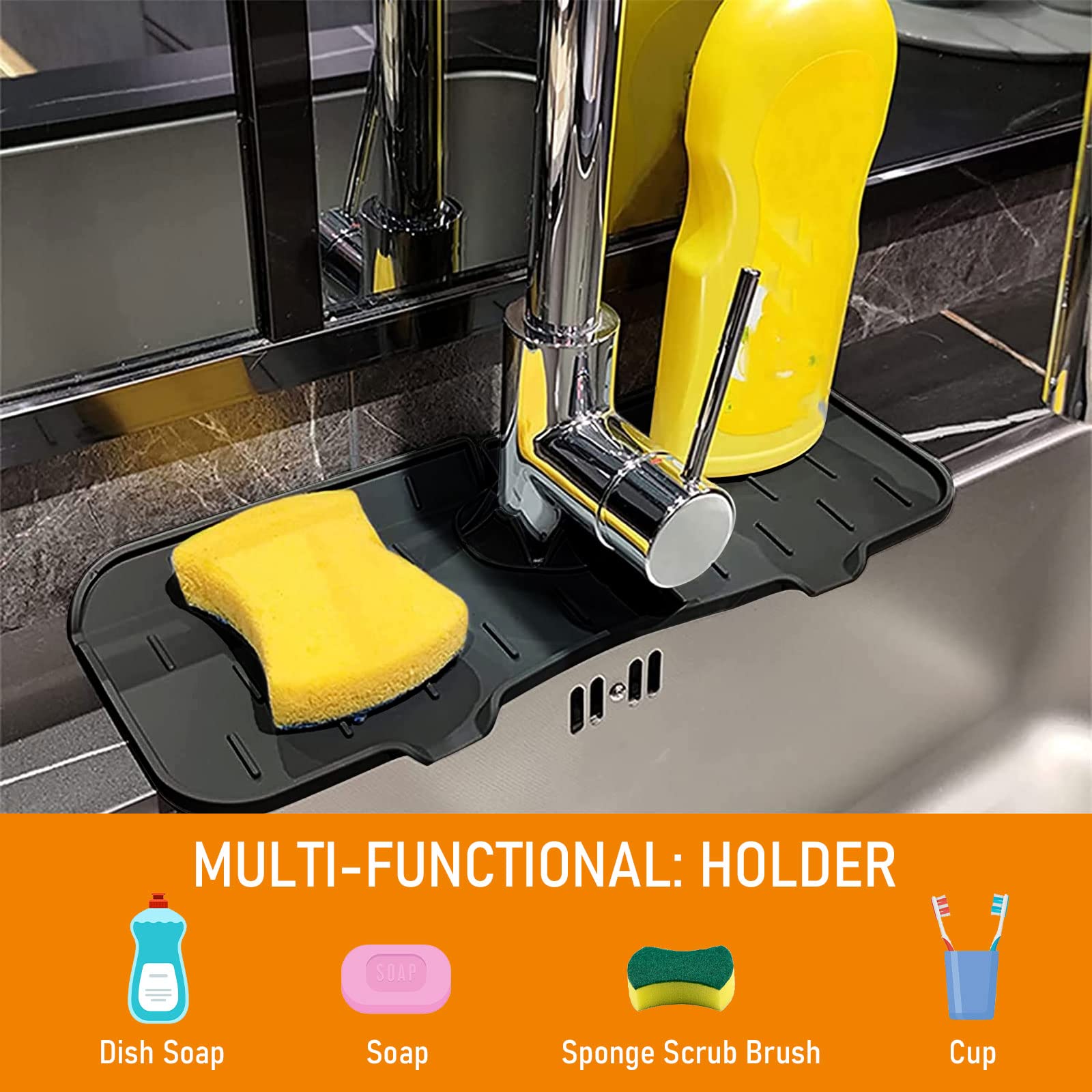 Siliconen mat voor keuken en gootsteen, afdruipmat, antislip, met Siliconen mat voor keuken en gootsteen, afdruipmat, antislip, met