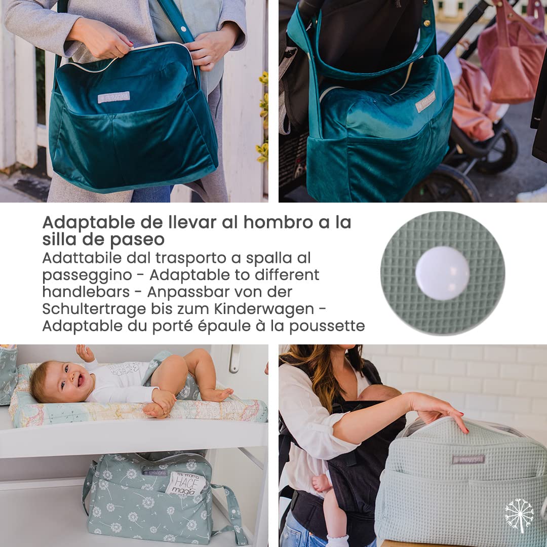 MIMUSELINA Sac Poussette | Grand Organisateur Poussette pour Bébé | Organisation Totale avec 7 Poches | À Porter à l’Épaule ou à Fixer sur la Poussette sans Crochets | Fabriqué en Espagne