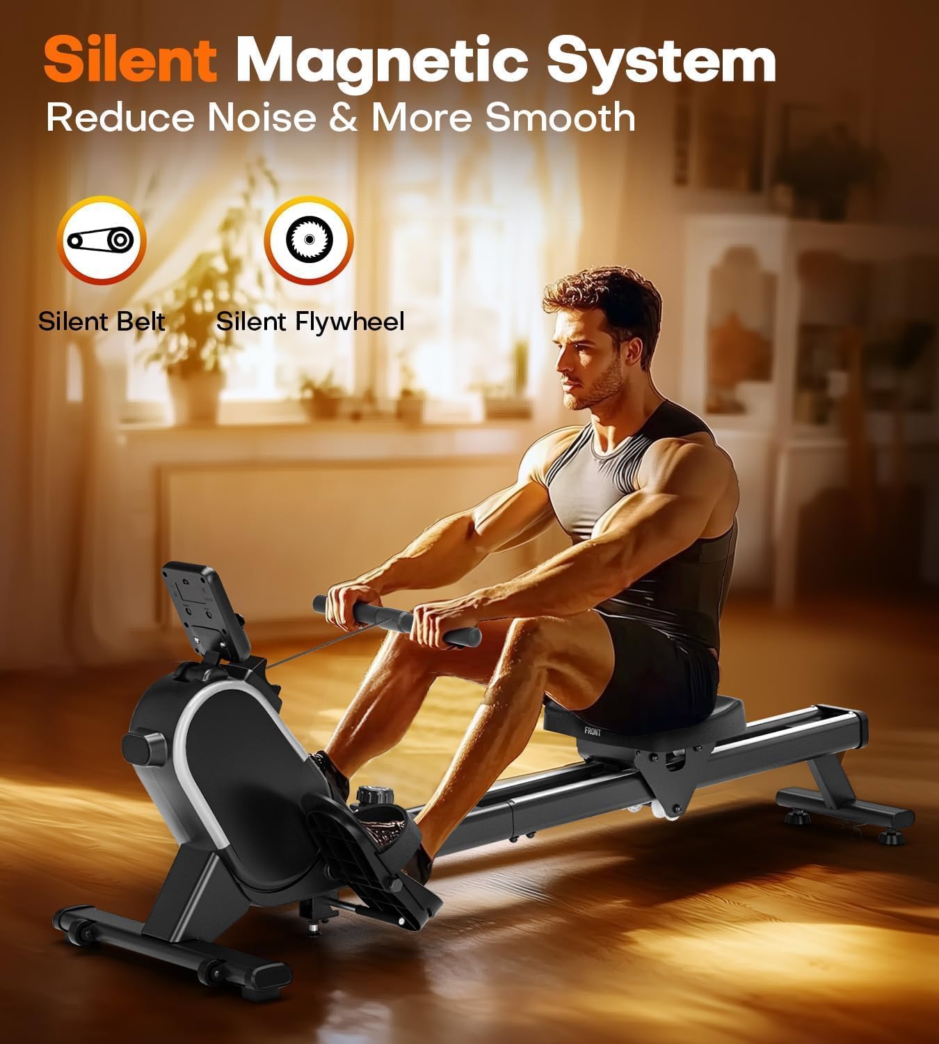 CHAOKE Rowing Machine main frame with stabilizers