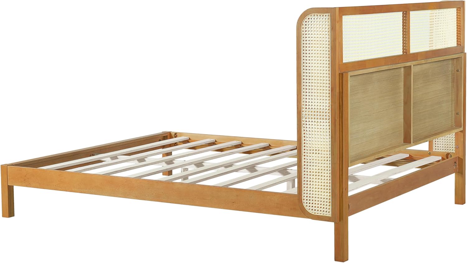 Merax Queen Size Premium Rubber Wood Platform Bed Frame, with Headboard, Mid Century Modern, Natural - Image 6