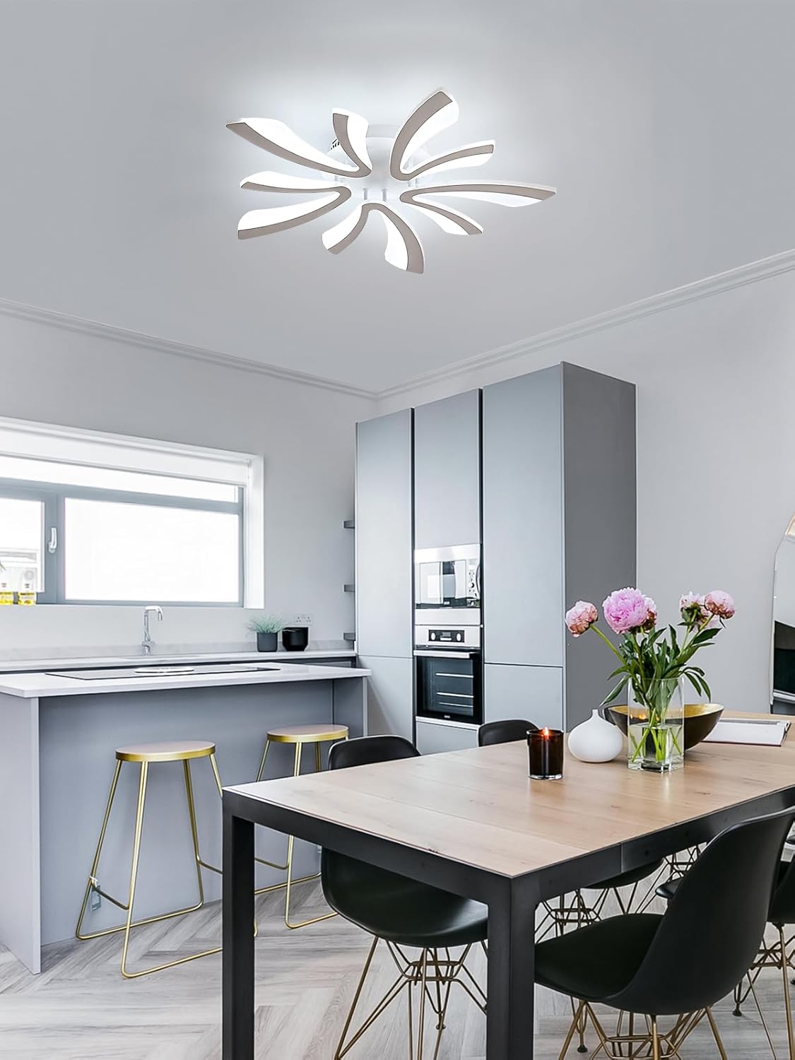 Goeco Modern Ceiling Light, 27.5'' LED White Acrylic V-Shaped Flush Mount Ceiling Lights, 6500K Ceiling Light Fixture for Living Room, Dining Room, Bedroom, Kitchen