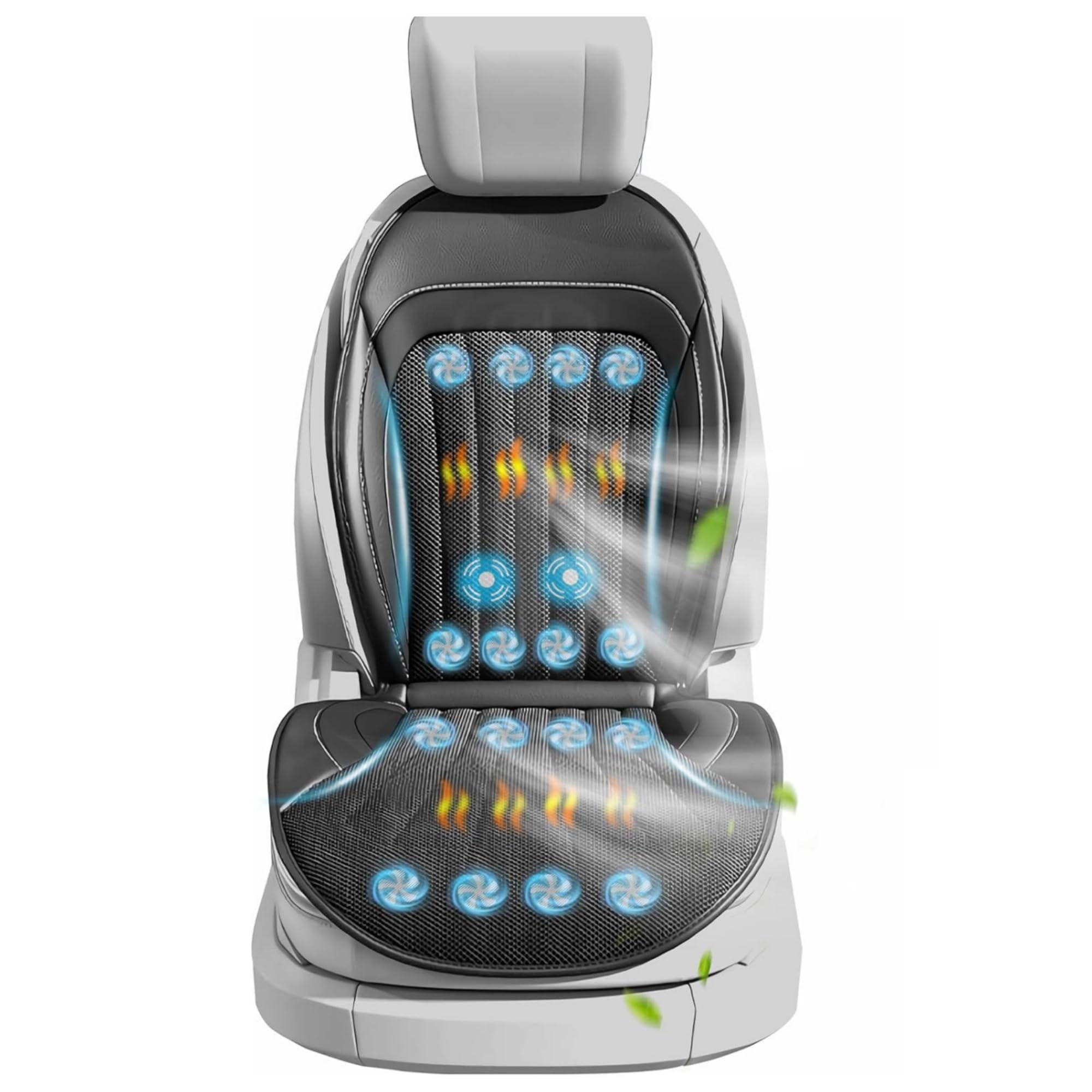 Fodera per Sedile Auto con Raffreddamento, Cuscino Sedile Auto Estivo, Fodera Sedile Auto Ventilata con Massaggio e 16 Ventilatori, Raffreddatore Sedile Anteriore per Veicolo 12V 3-In-1 (Nero
