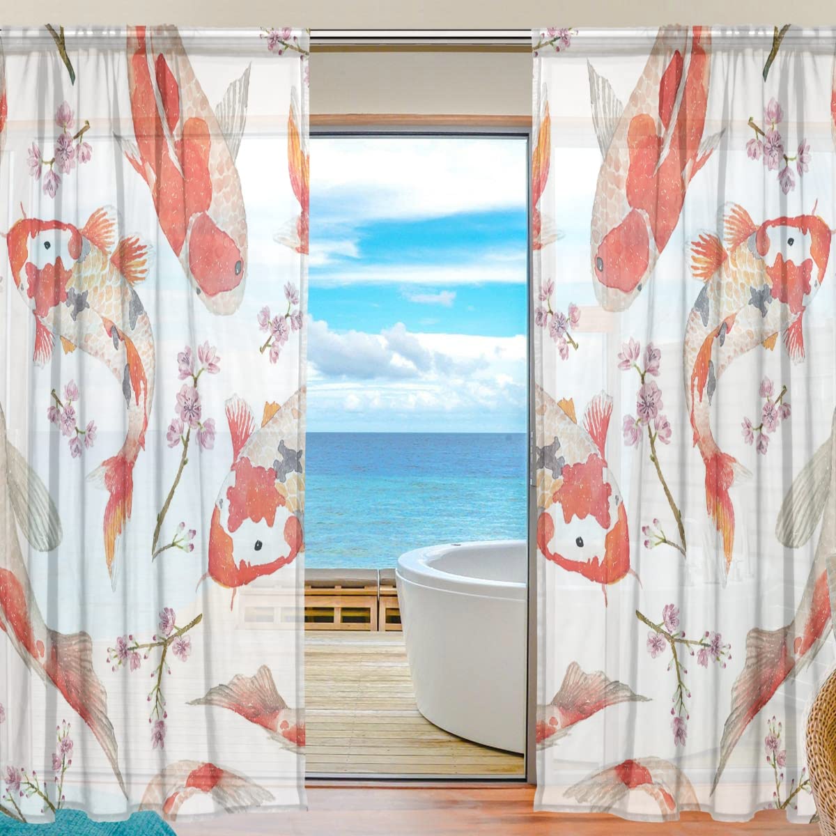 Amazon｜SAMAU ミラーレースカーテン 金魚 和柄 おもしろ レース