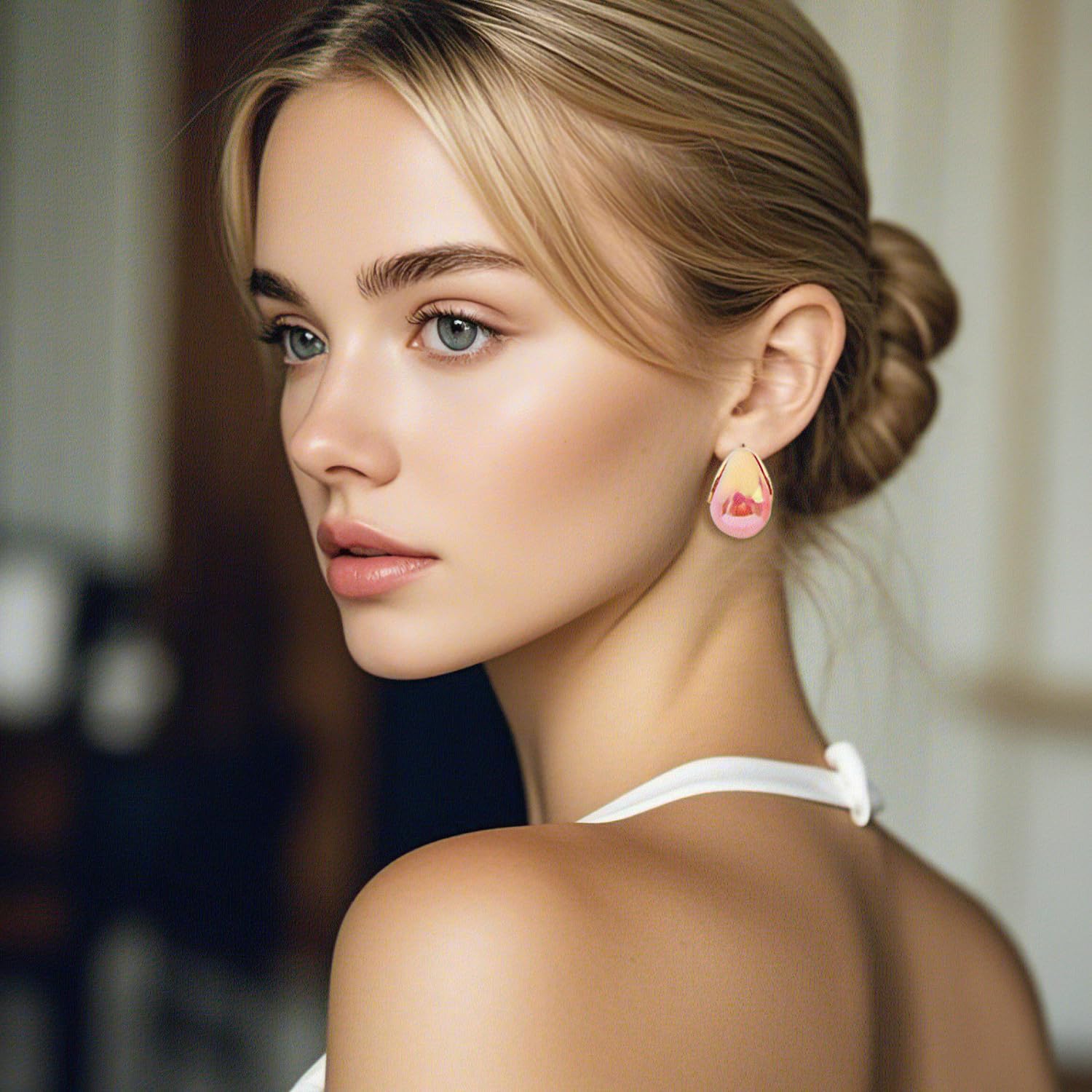 Fashion Forward Chunky Stud Earrings, 5Sets woman jewelry sets, earings set, water drop earings in Gold , Pink , Blue , Silver , beige.large tear drop earrings for women,Modern Statement Jewelry for Women, Packaged in a gift box - Image 6