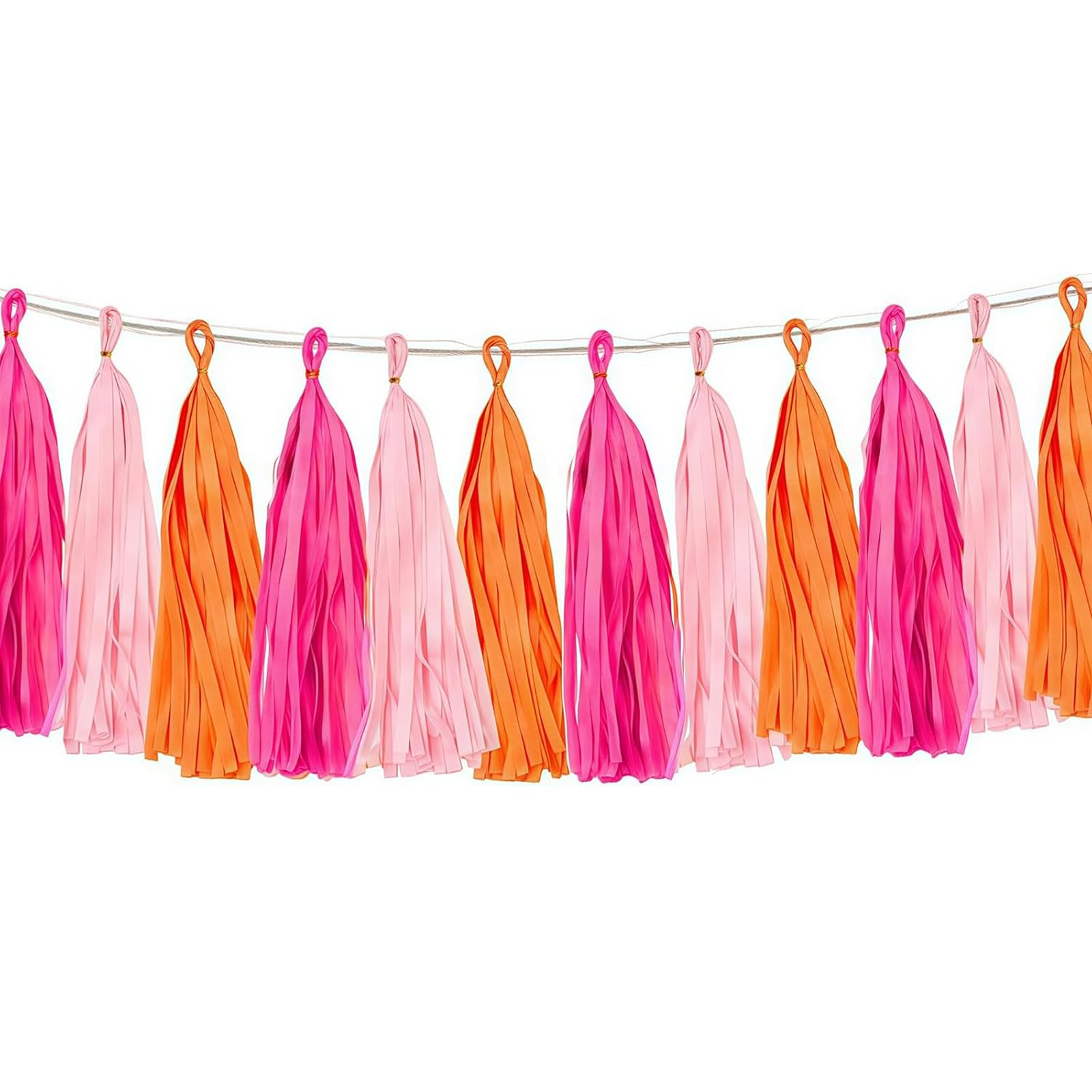 Tivleed Orange Pink Plastic Tassel Garland, Rose Red Pink And Orange Tassel 15Pcs