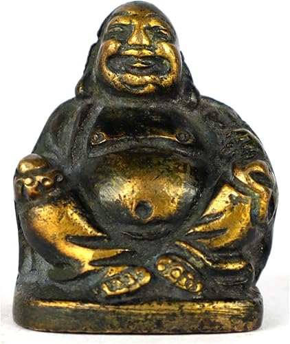 ASHIRWAD Estatua de Buda Rígido de latón Feliz ídolo antiguo Feng Shui para riqueza y dinero (1.5 pulgadas)