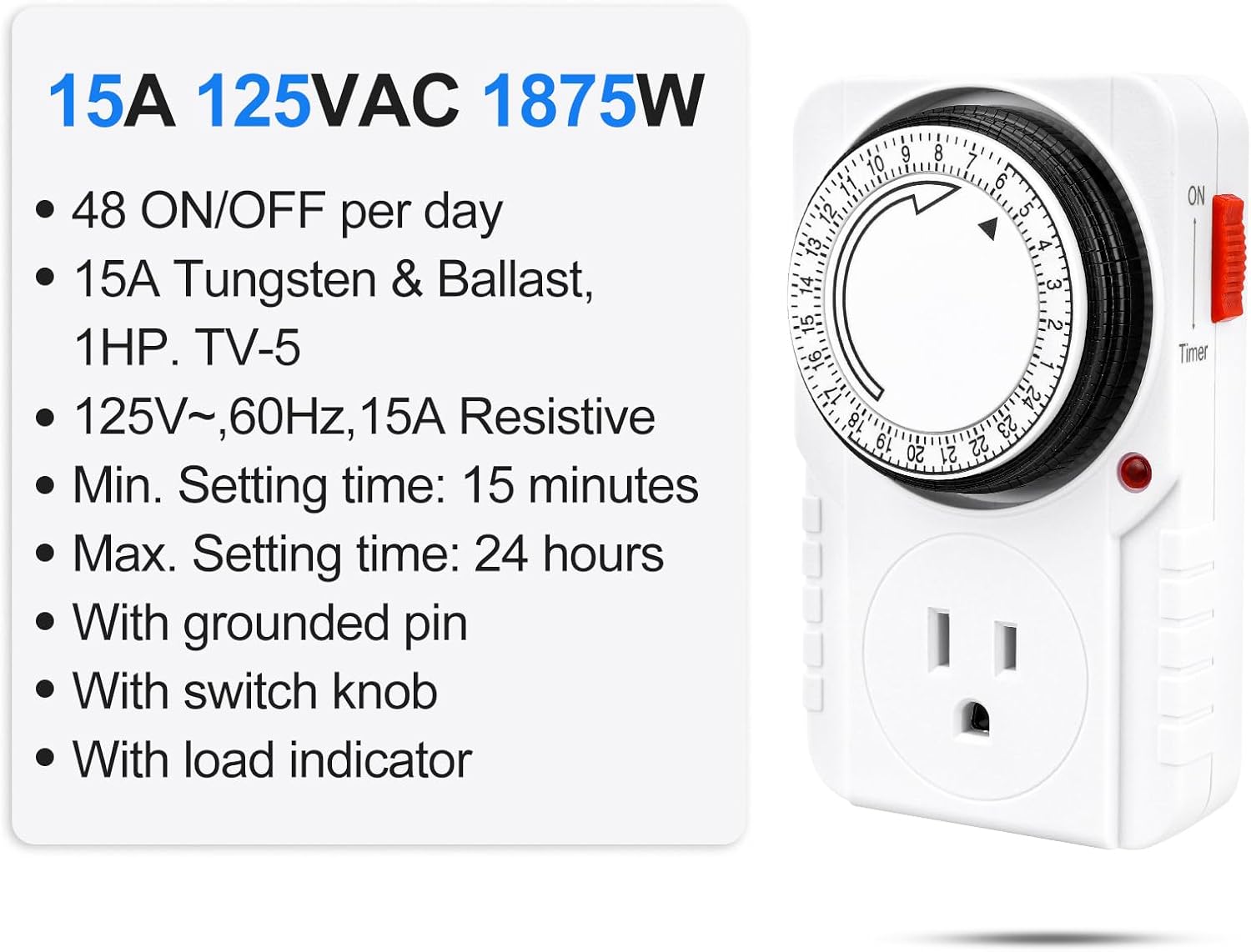 Side view of the Baomain Mechanical Timer showing the ON/Timer slide switch.