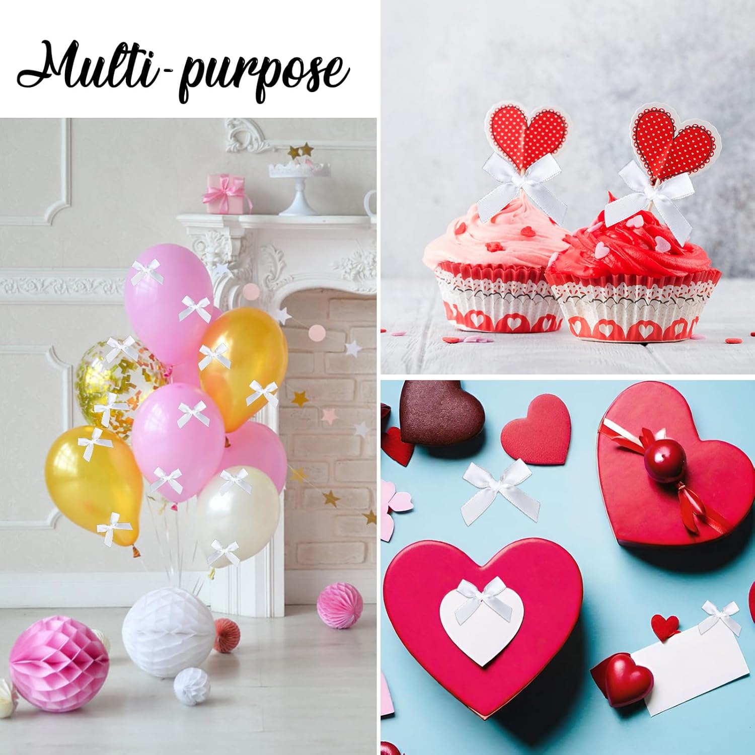 NEBURORA 100 Pcs Mini White Bows Small Satin Fabric Ribbons Bow with Dot Stickers for Gift Wrapping Cake Card DIY Crafts Wedding Party Decorations - Image 7