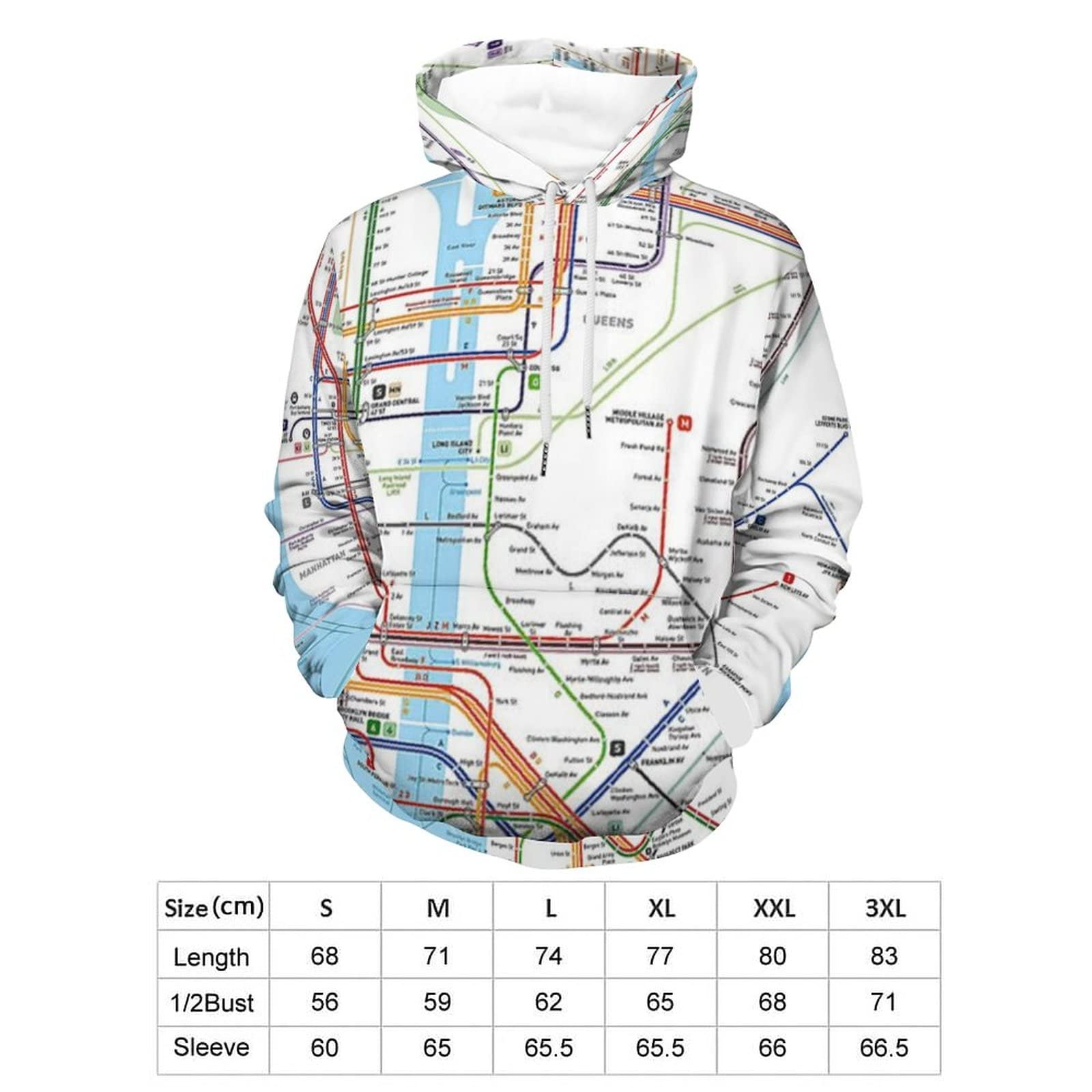 New York Subway Map Printing Hoodie Pullover Sweatshirt Long Sleeves Tops Pockets Women Men